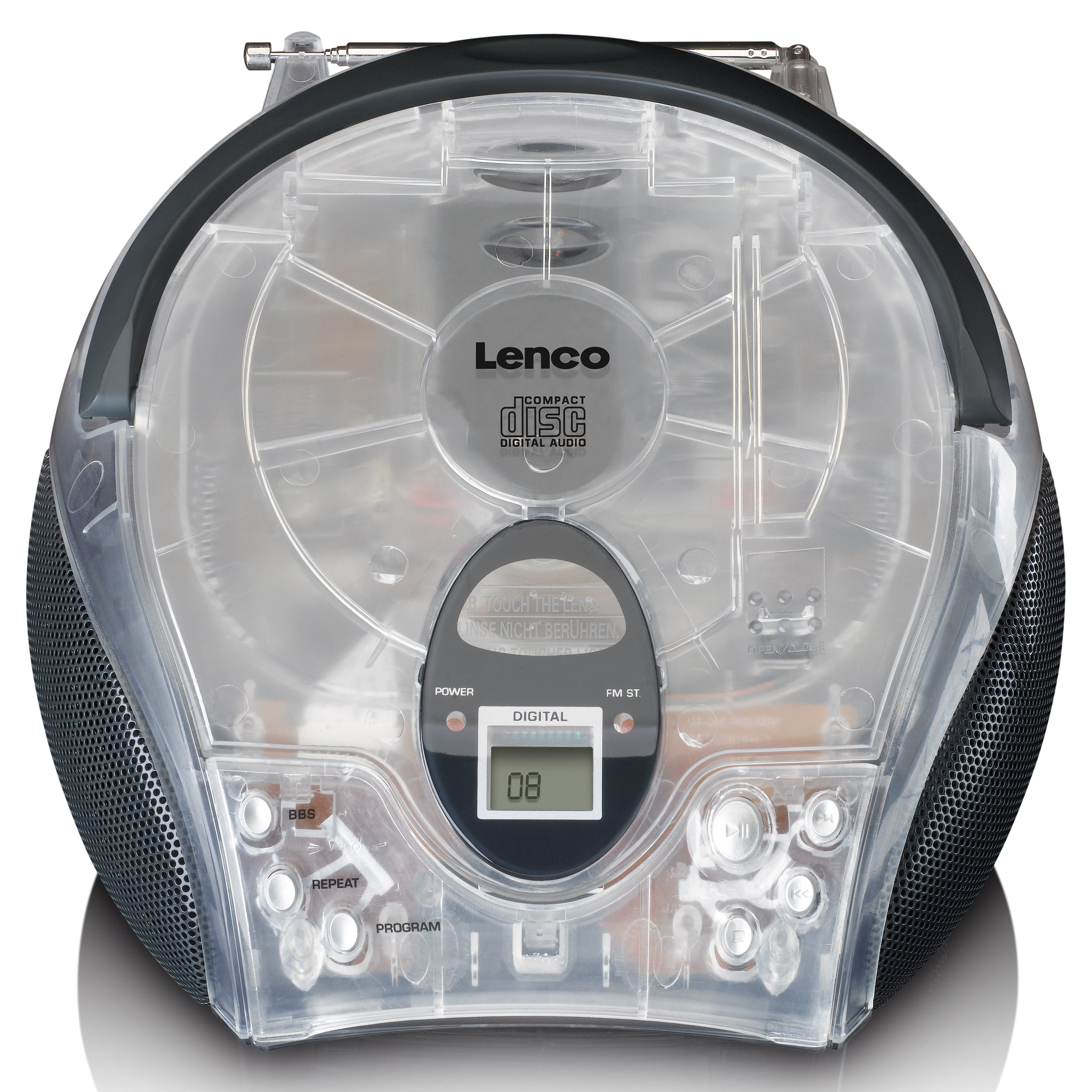 LENCO - SCD-24TR UK - Portable stereo FM radio with CD player - Transparent