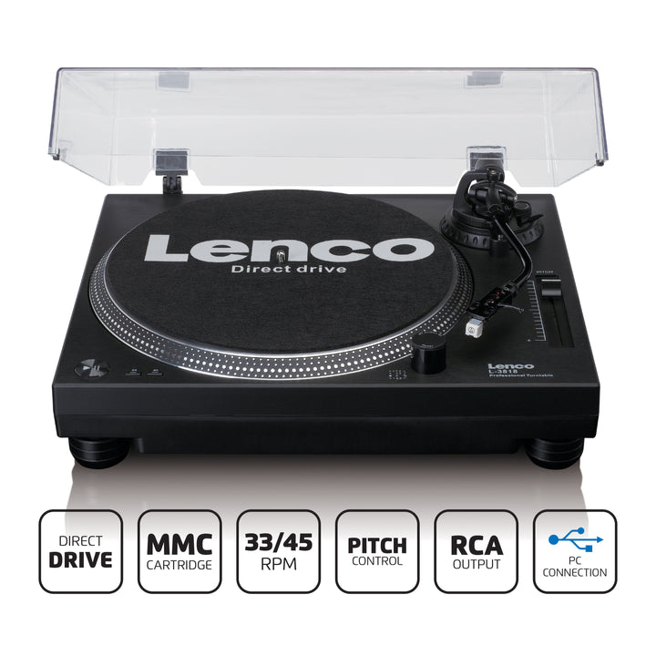 Lenco L-3818BK - Direct drive turntable with USB/PC Encoding - Black