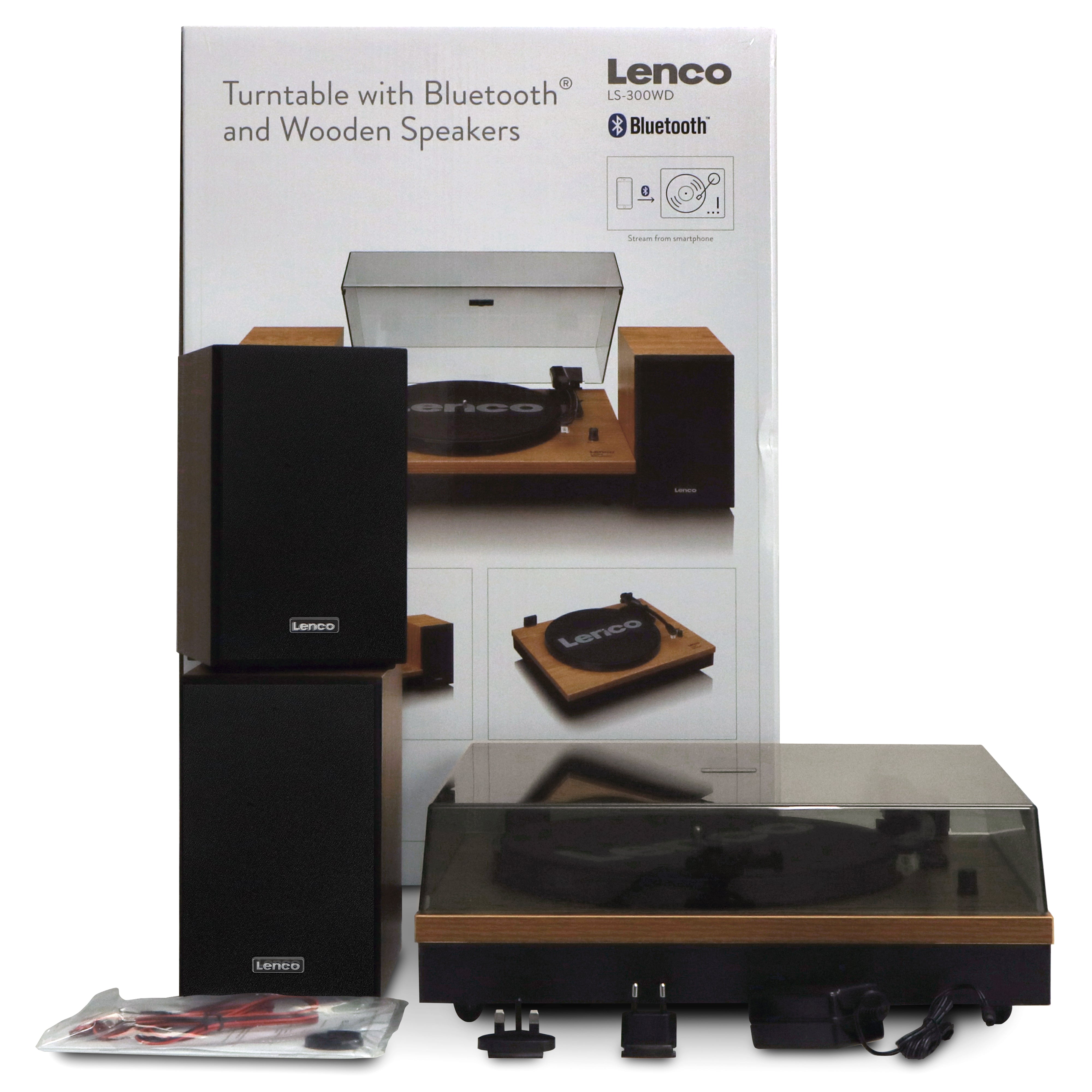 LENCO LS-300WD - Turntable with Bluetooth® and two separate speakers, wood