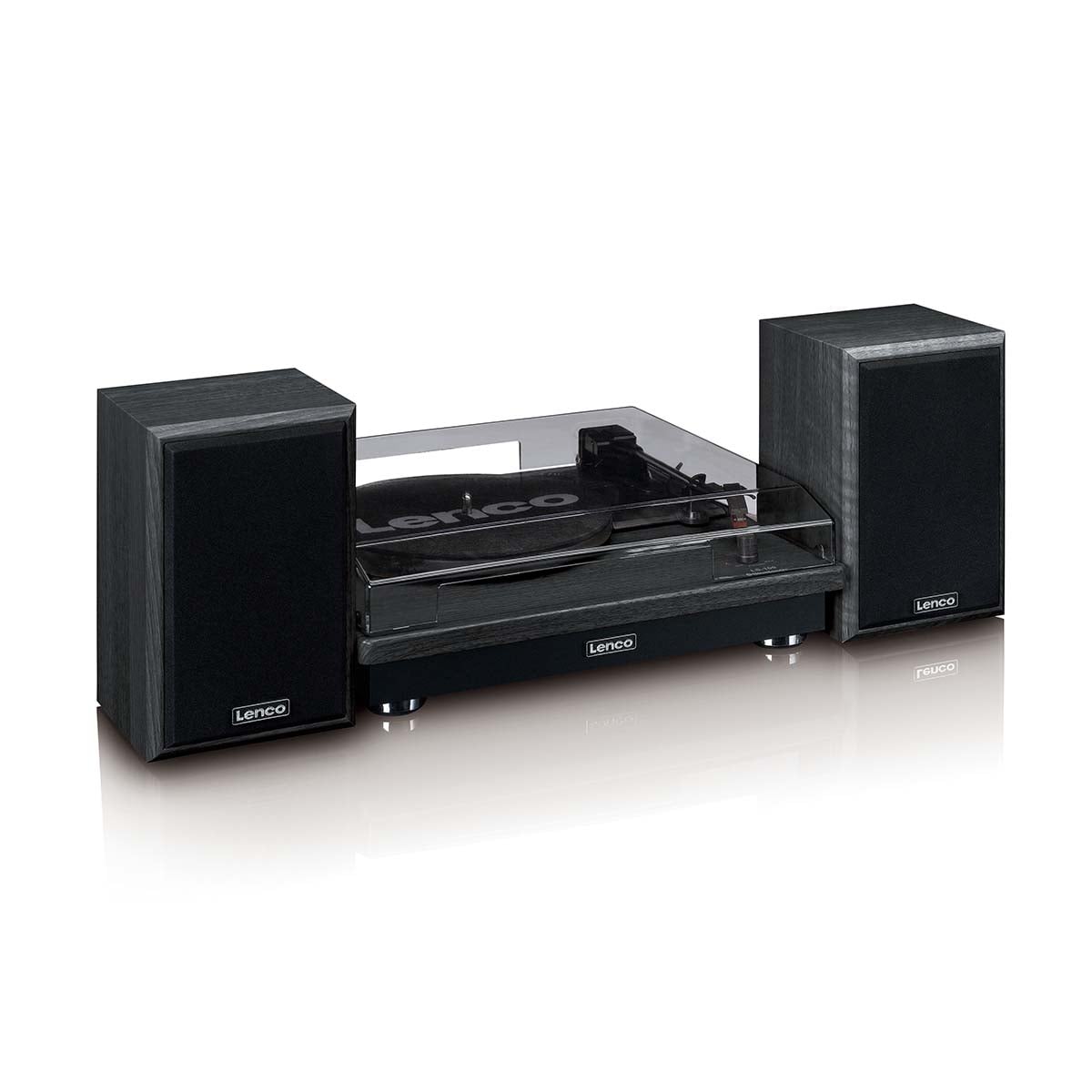 Lenco LS-100BK turntable with two external speakers - black