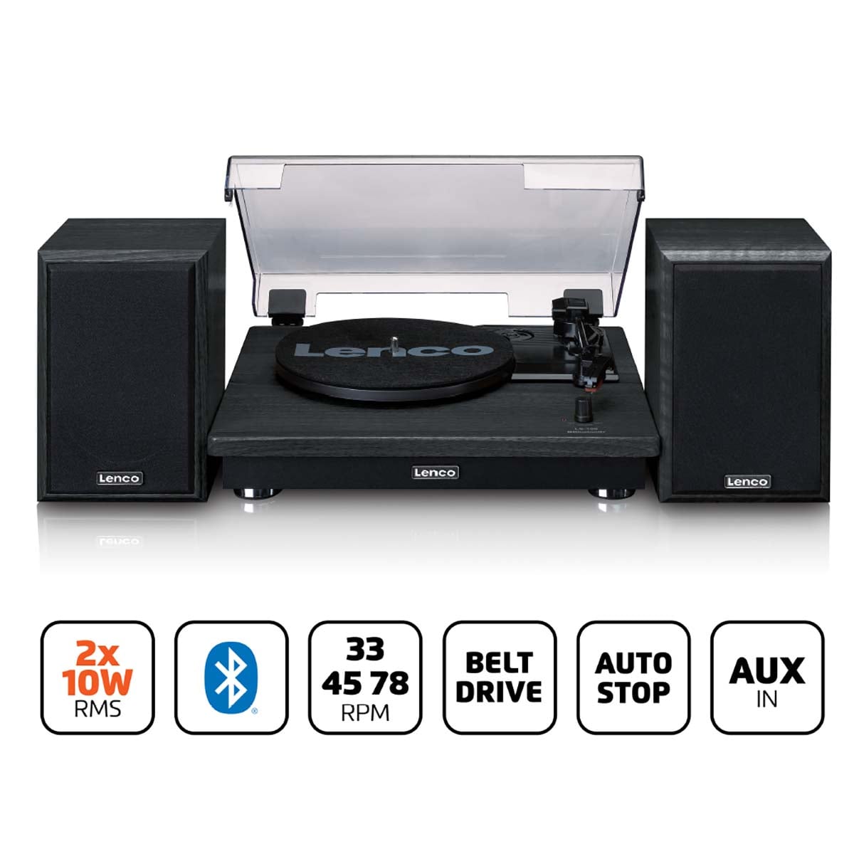 Lenco LS-100BK turntable with two external speakers - black