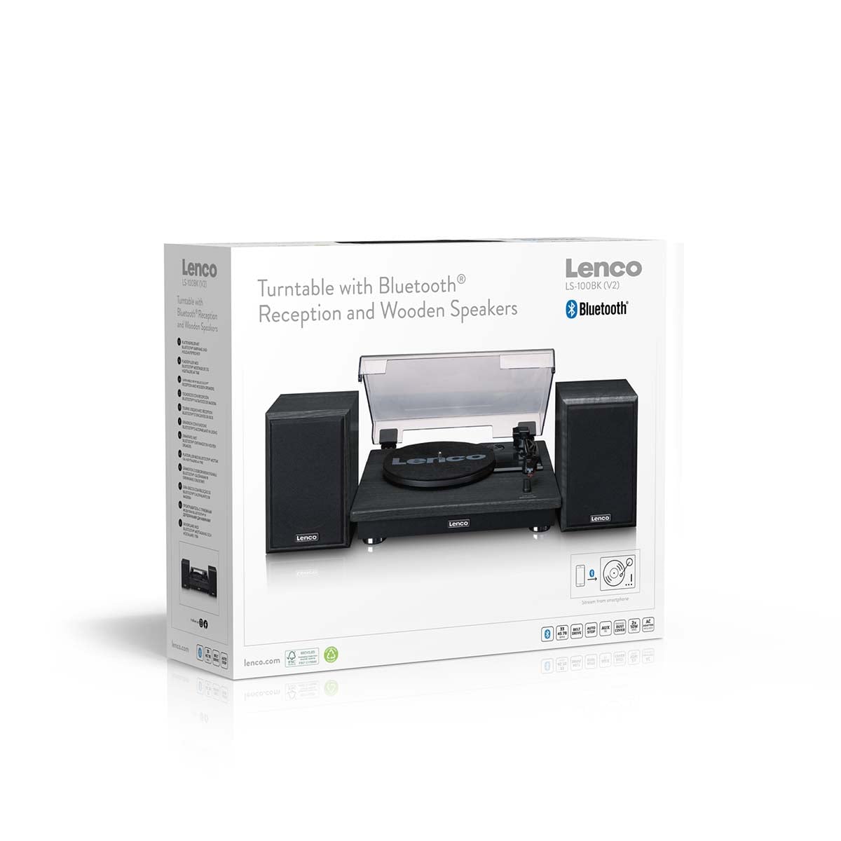 Lenco LS-100BK turntable with two external speakers - black