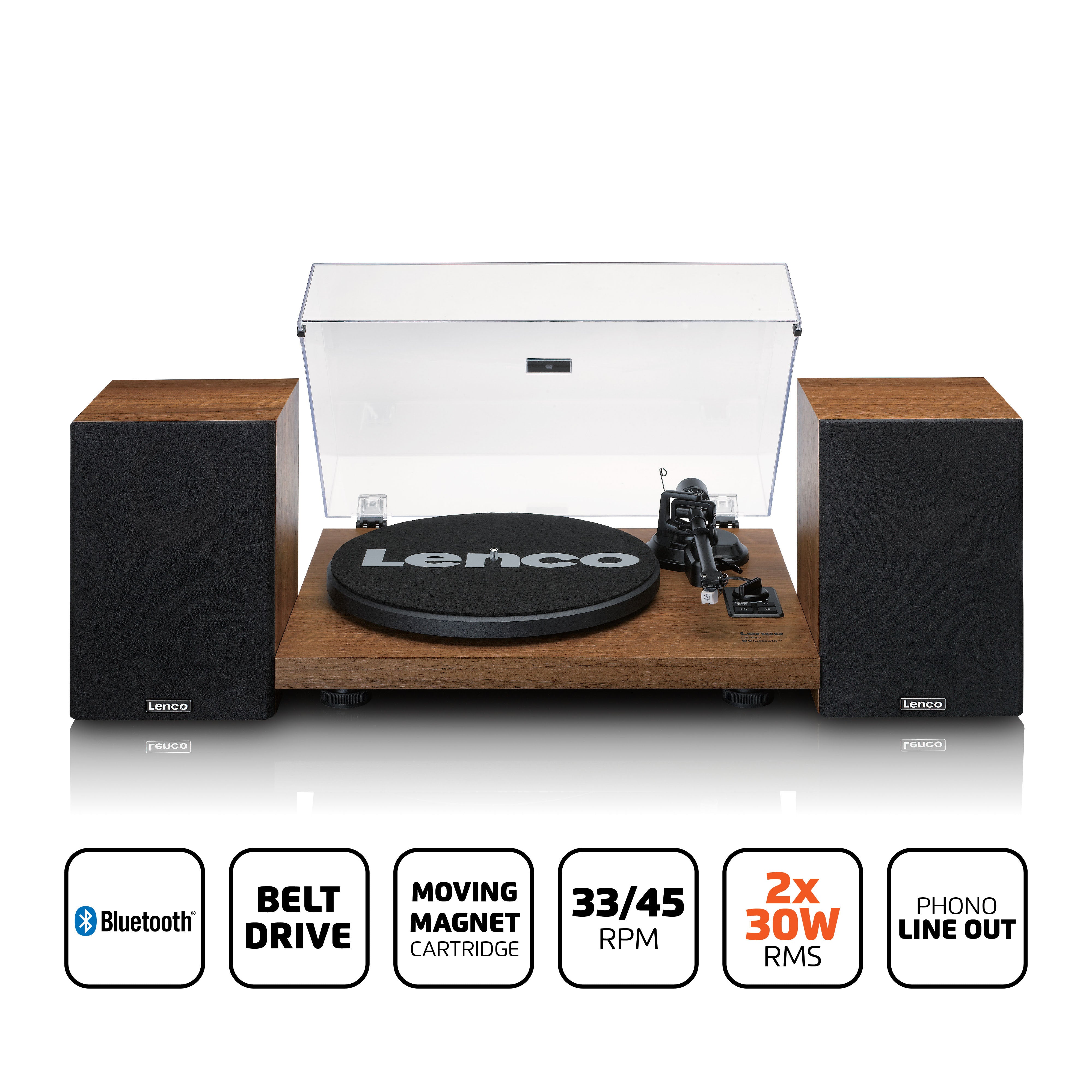 Lenco LS-480WD - Turntable with Bluetooth Connectivity and Speakers, Wood