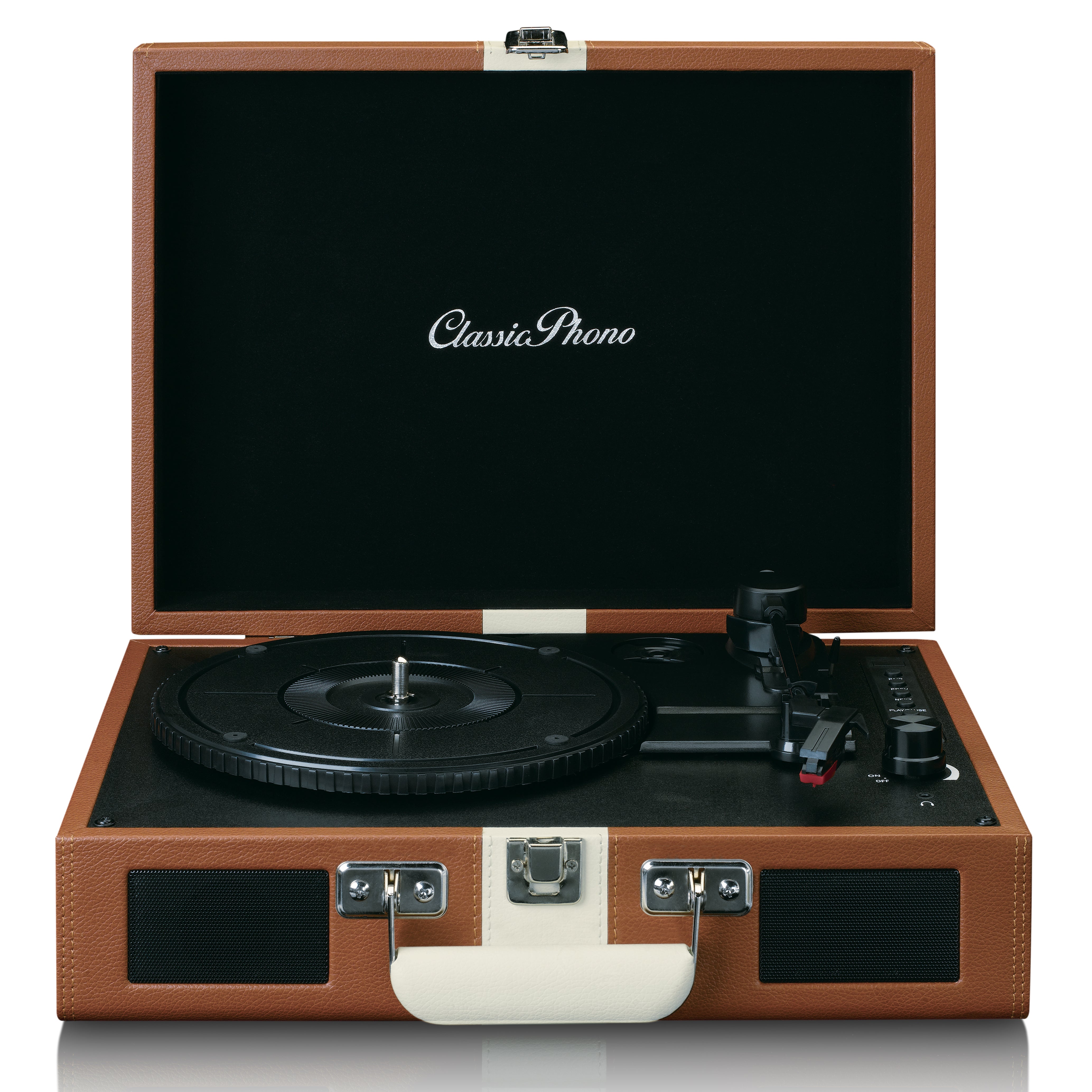 CLASSIC PHONO TT-120BNWH UK - Turntable with Bluetooth® reception and built-in speakers and rechargeable battery - Brown/White
