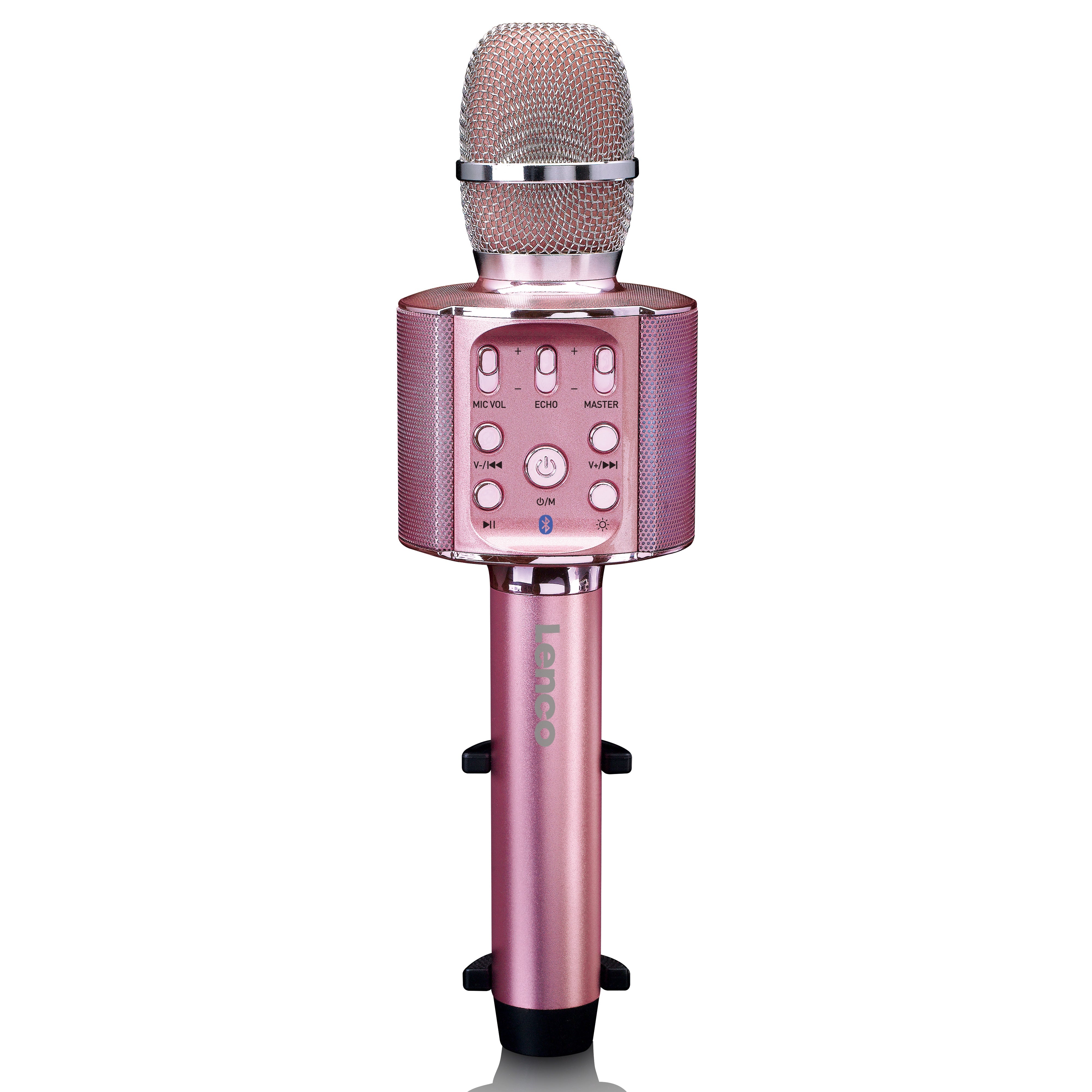 LENCO BMC-090PK - Bluetooth® Karaoke microphone with speaker & lighting - Pink - Refurbished