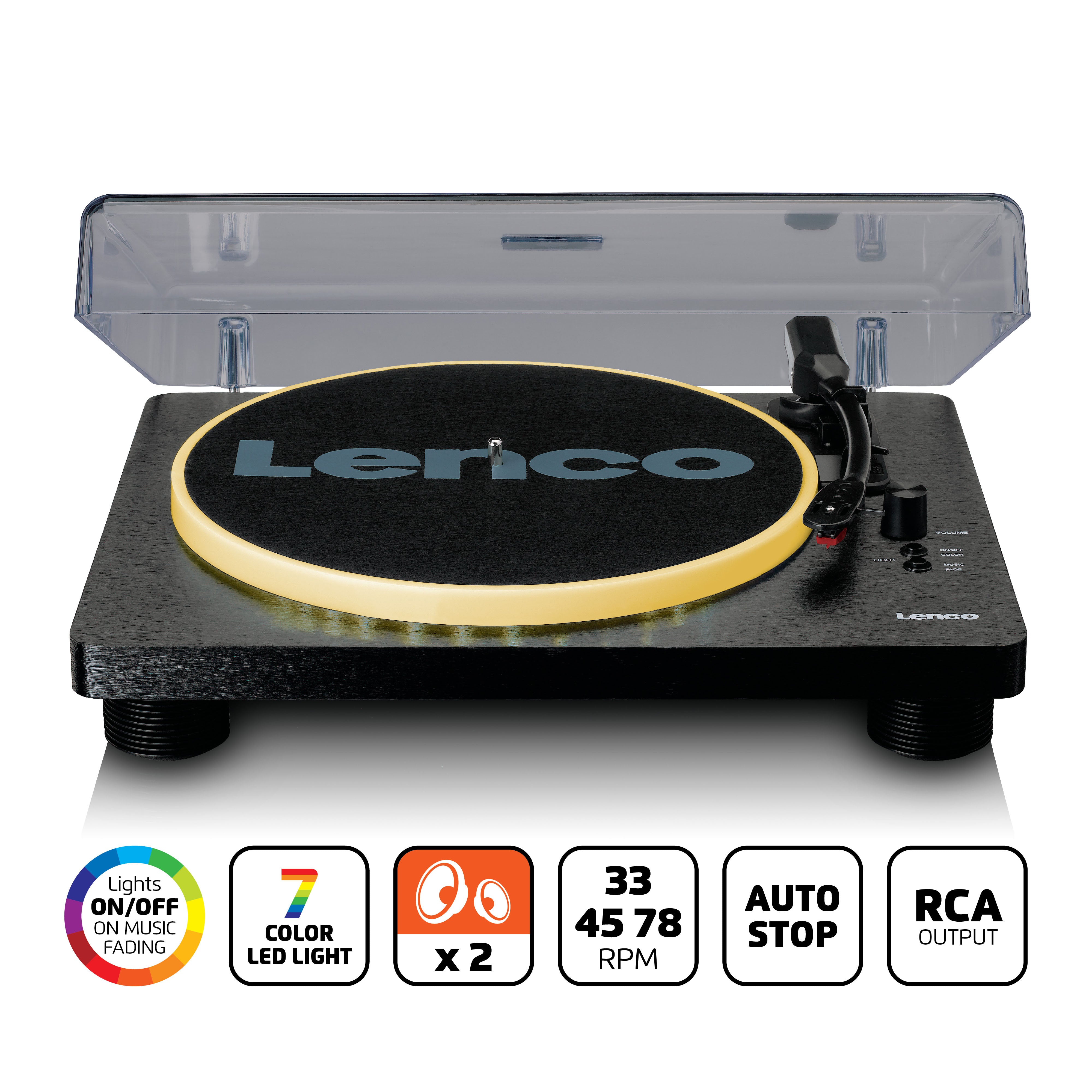 LENCO LS-50LEDBK UK - Turntable with PC encoding, speakers and lights