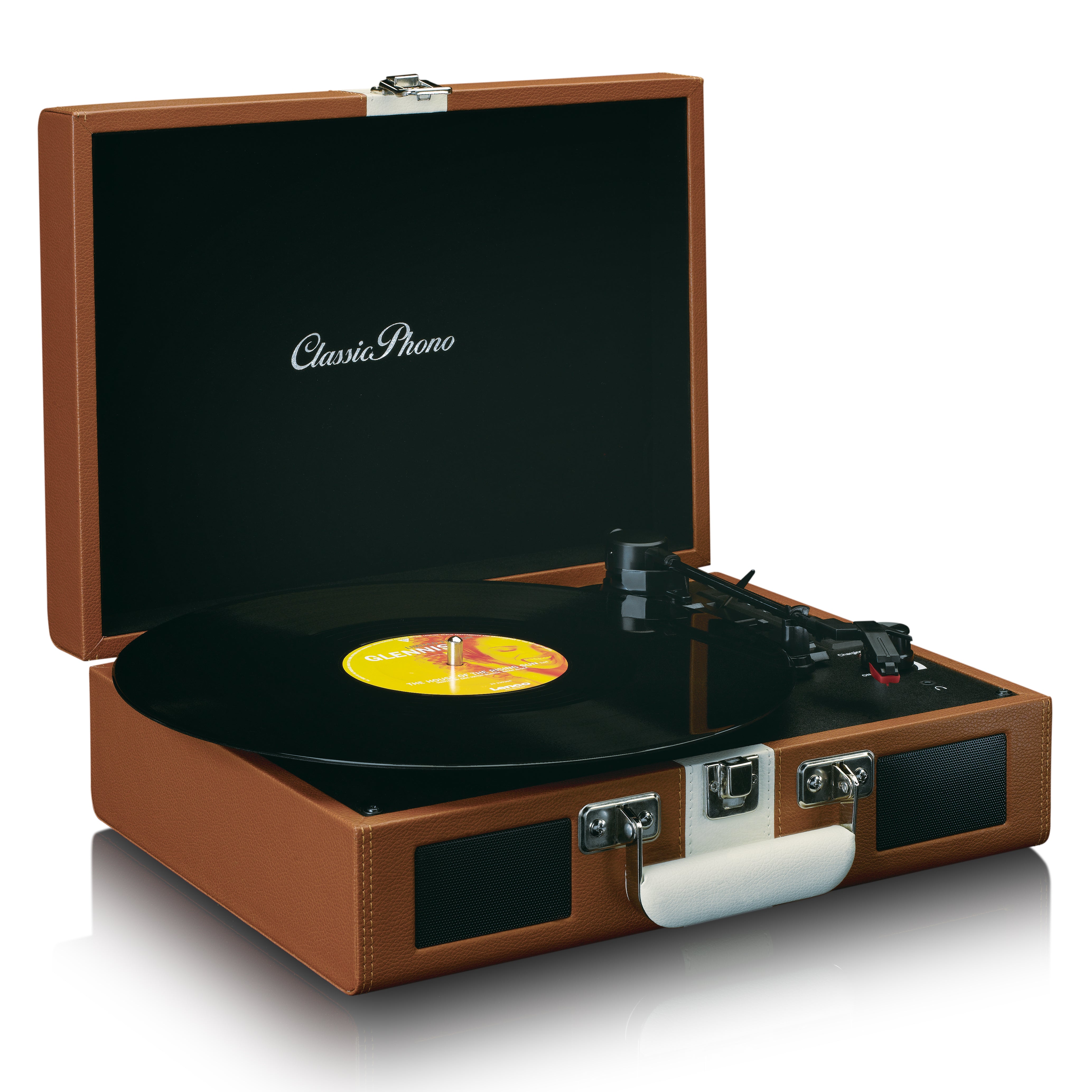 CLASSIC PHONO TT-120BNWH UK - Turntable with Bluetooth® reception and built-in speakers and rechargeable battery - Brown/White