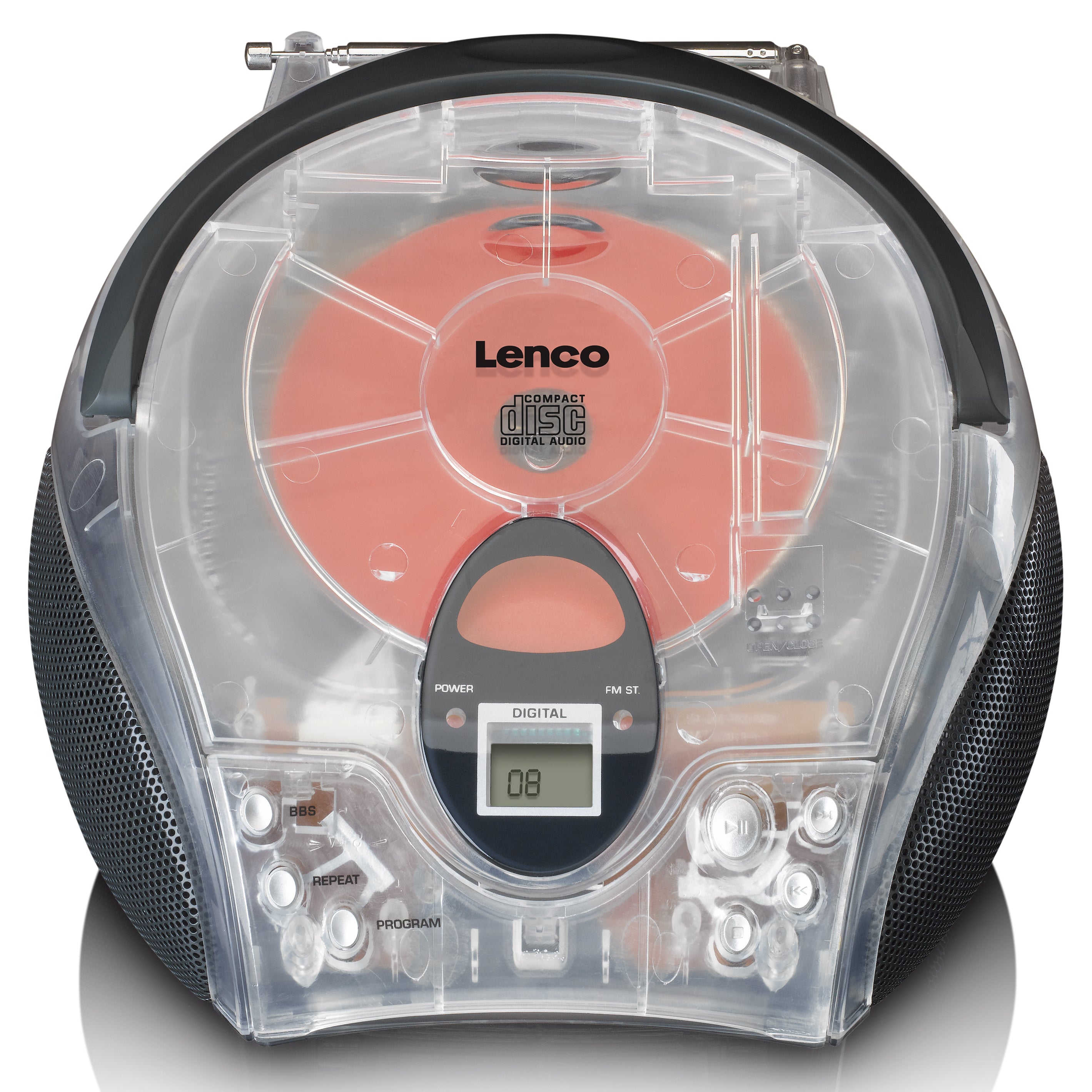 LENCO - SCD-24TR UK - Portable stereo FM radio with CD player - Transparent