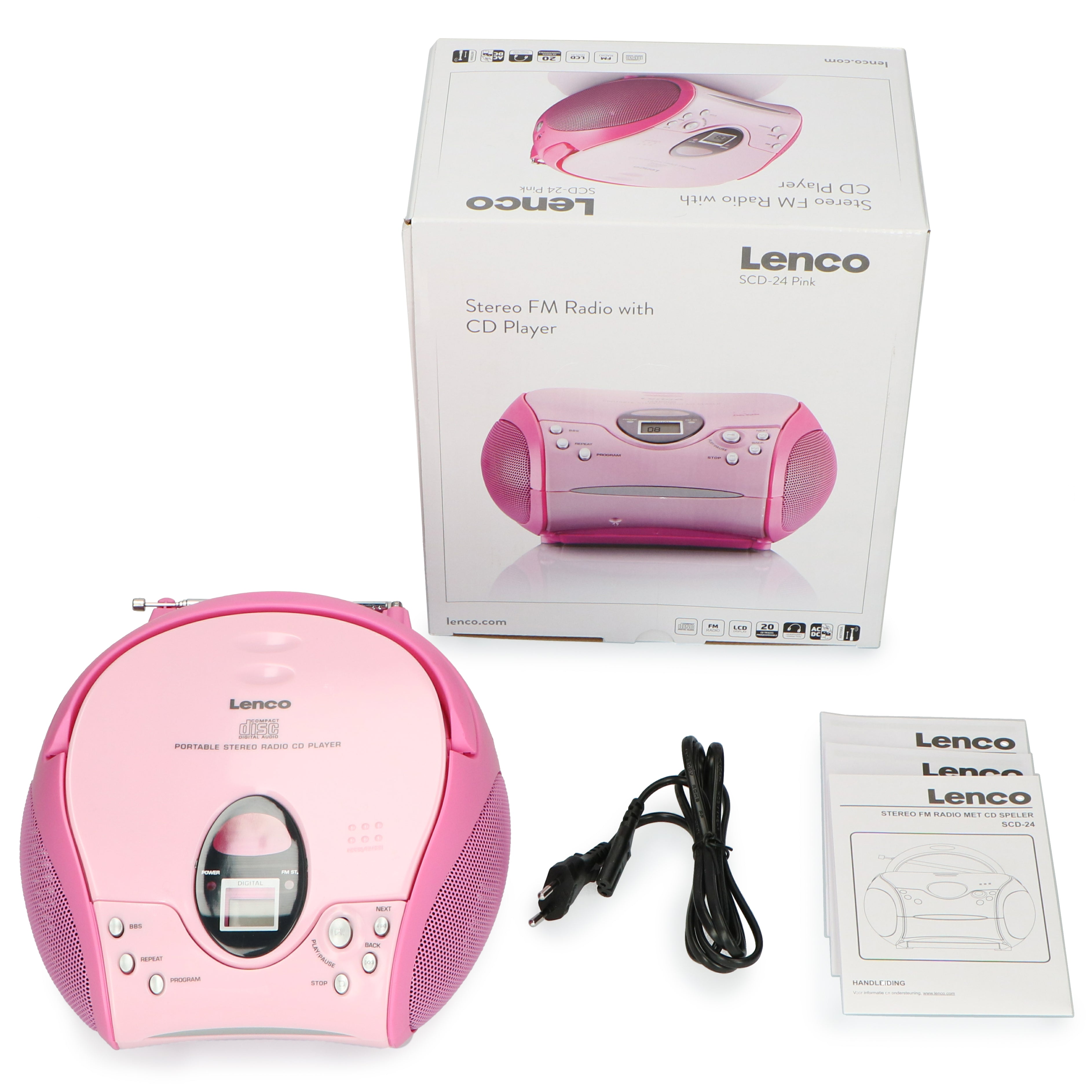 LENCO SCD-24 Pink - Portable stereo FM radio with CD player - Pink