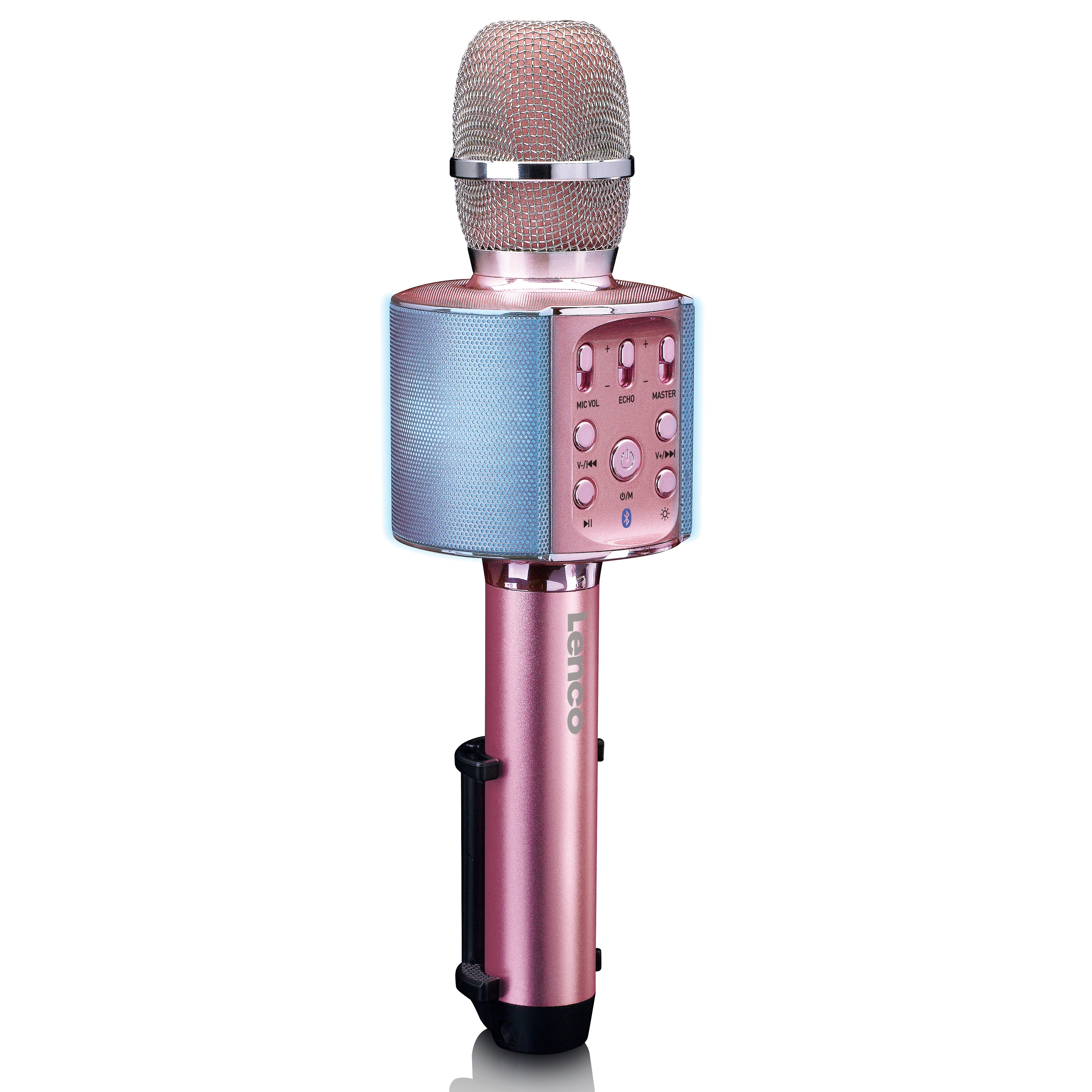 LENCO BMC-090PK - Bluetooth® Karaoke microphone with speaker & lighting - Pink - Refurbished