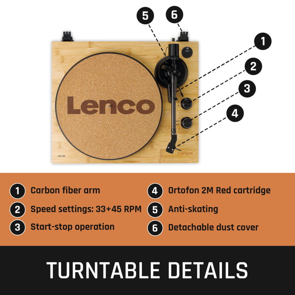 Lenco LBT-335BA - Turntable with Bluetooth® transmission, Bamboo