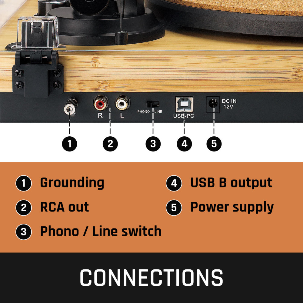 Lenco LBT-335BA - Turntable with Bluetooth® transmission, Bamboo