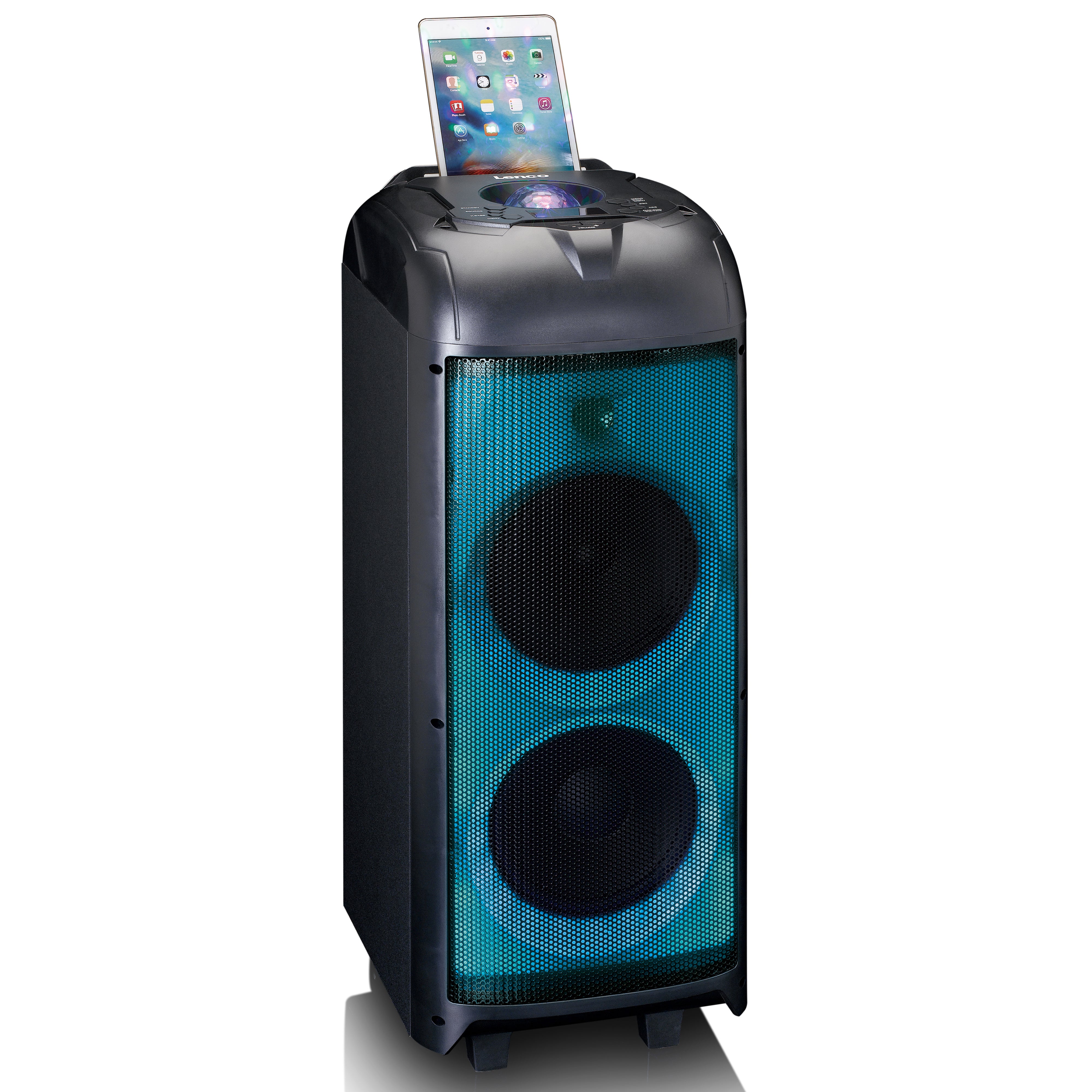 LENCO - PA-260BK - PA with full front LED lighting and disco ball