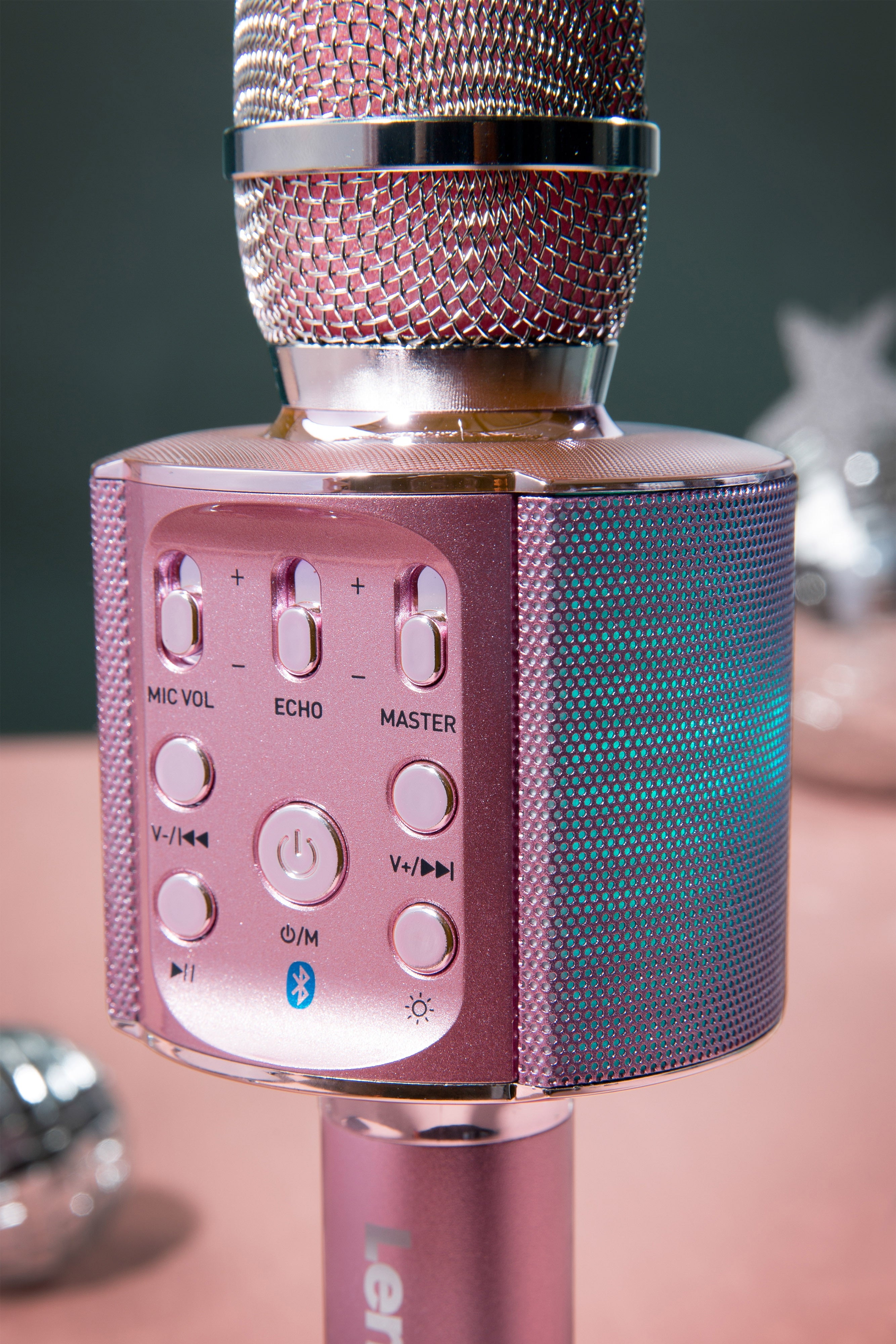 LENCO BMC-090PK - Bluetooth® Karaoke microphone with speaker & lighting - Pink - Refurbished