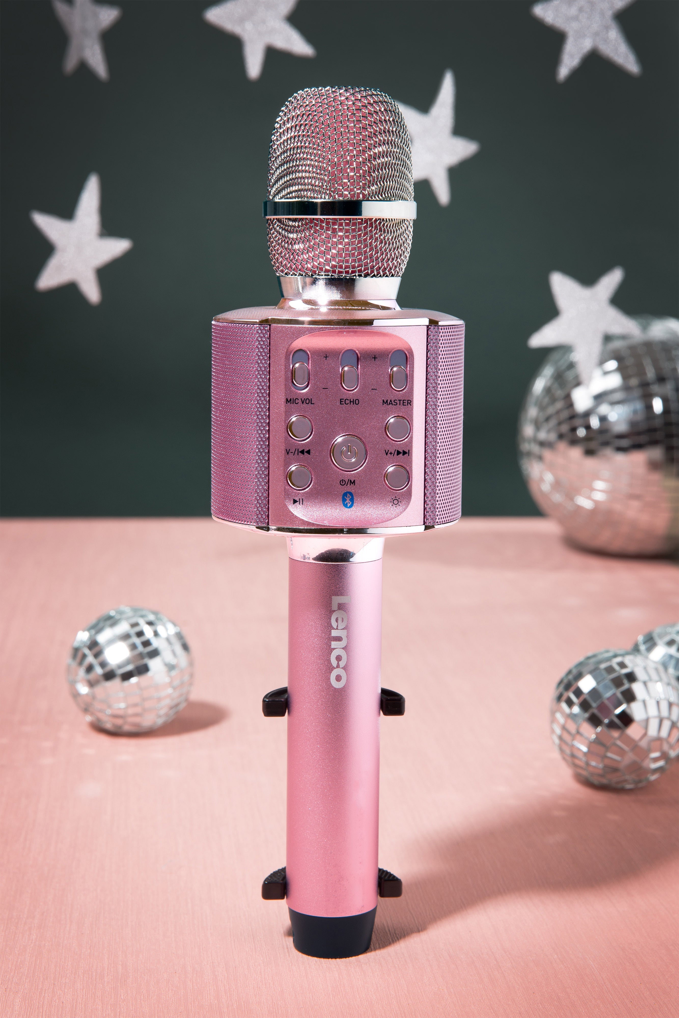 LENCO BMC-090PK - Bluetooth® Karaoke microphone with speaker & lighting - Pink - Refurbished