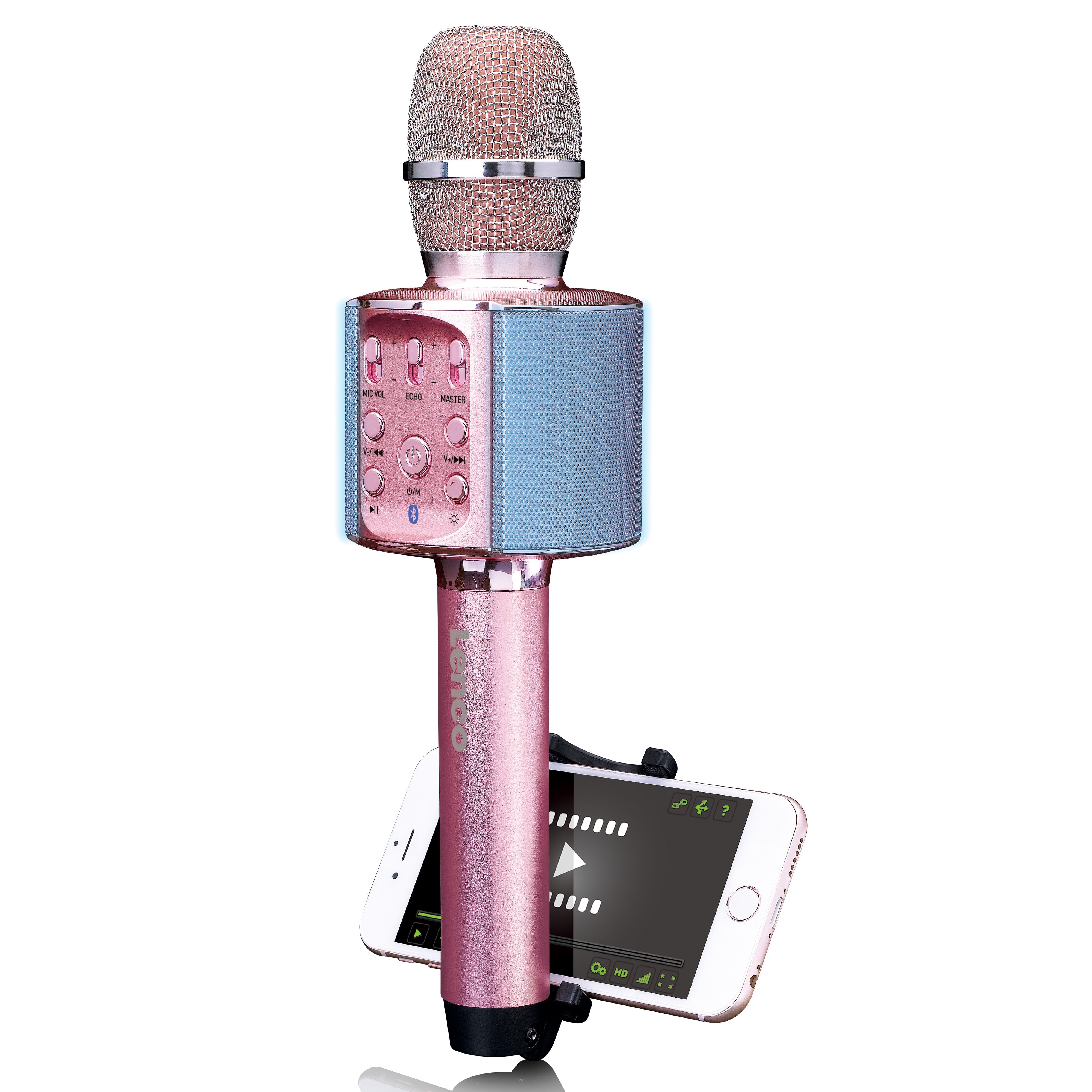 LENCO BMC-090PK - Bluetooth® Karaoke microphone with speaker & lighting - Pink - Refurbished
