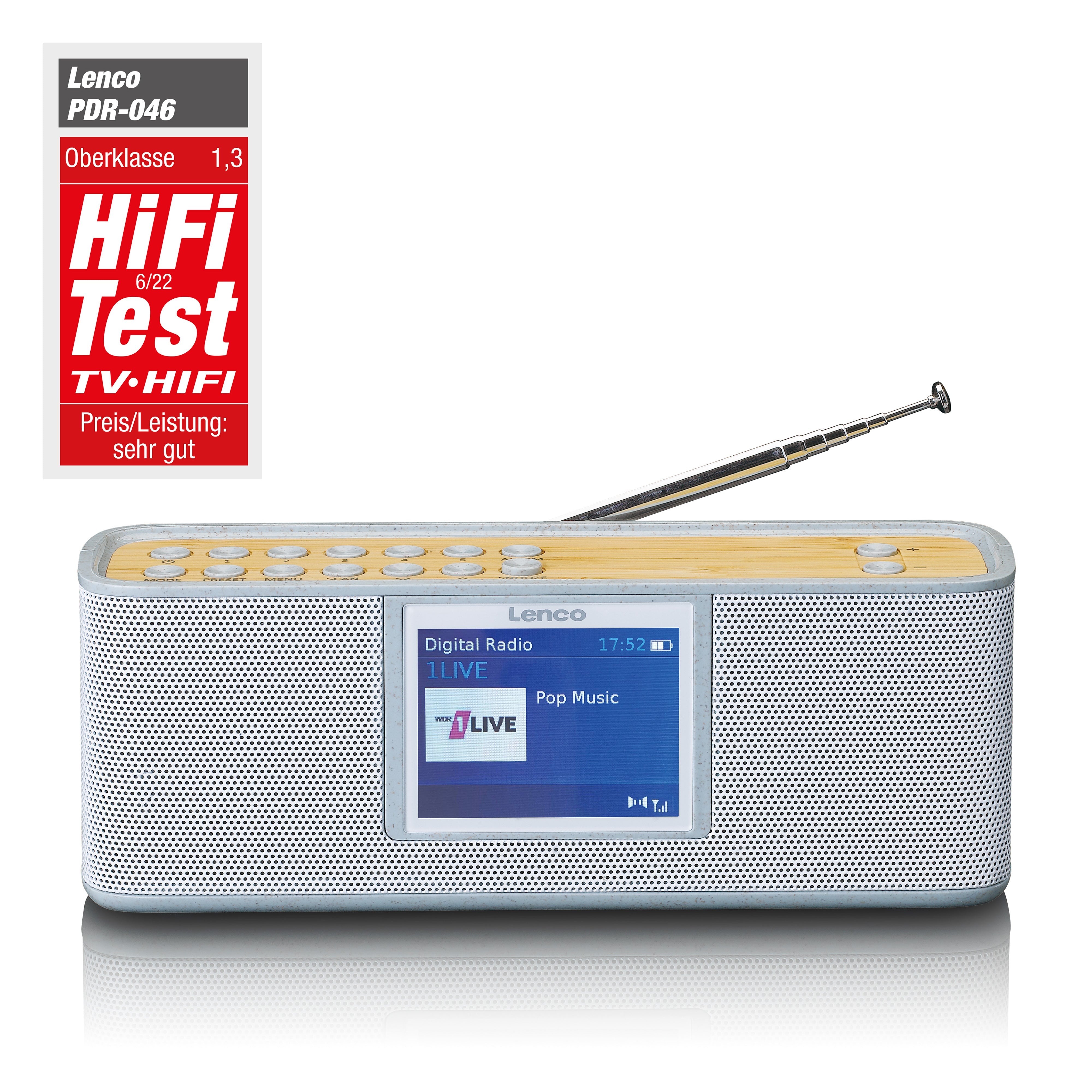 LENCO PDR-046GY - Eco DAB+ radio met Bluetooth® 5.0, white/bamboo - Refurbished