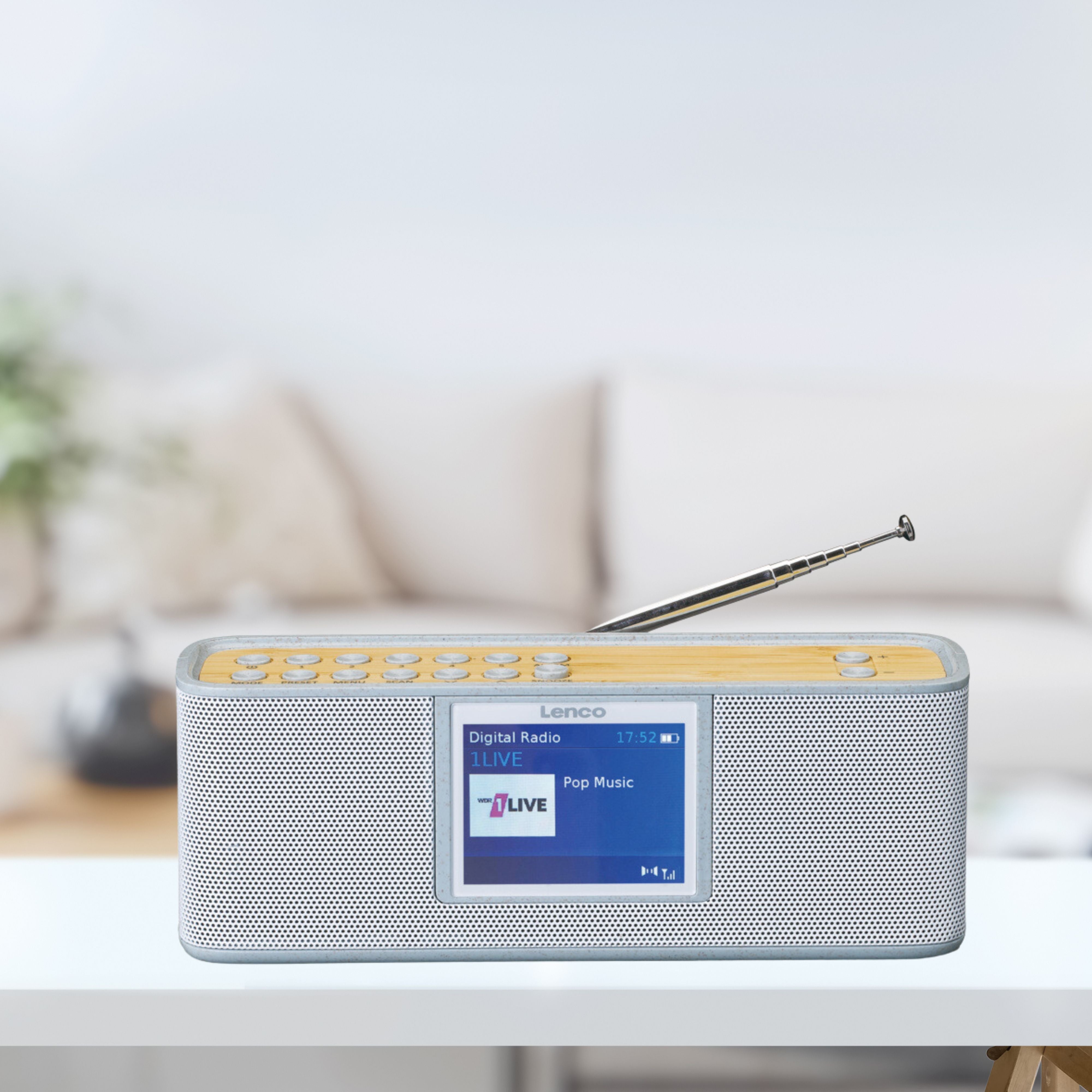 LENCO PDR-046GY - Eco DAB+ radio met Bluetooth® 5.0, white/bamboo - Refurbished