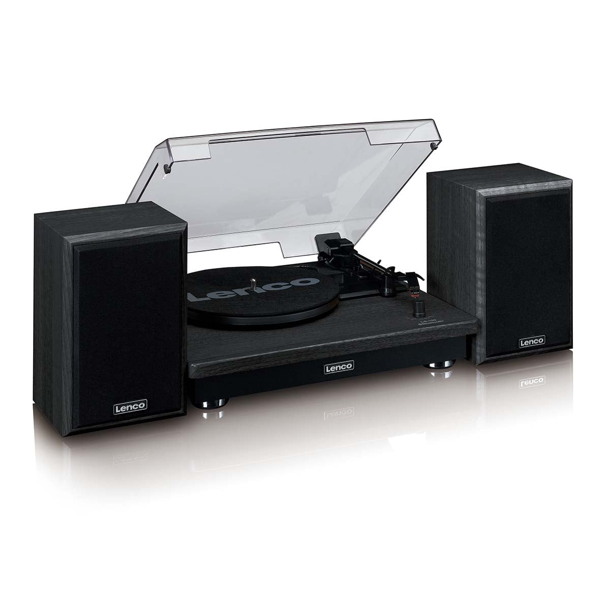 Lenco LS-100BK turntable with two external speakers - black