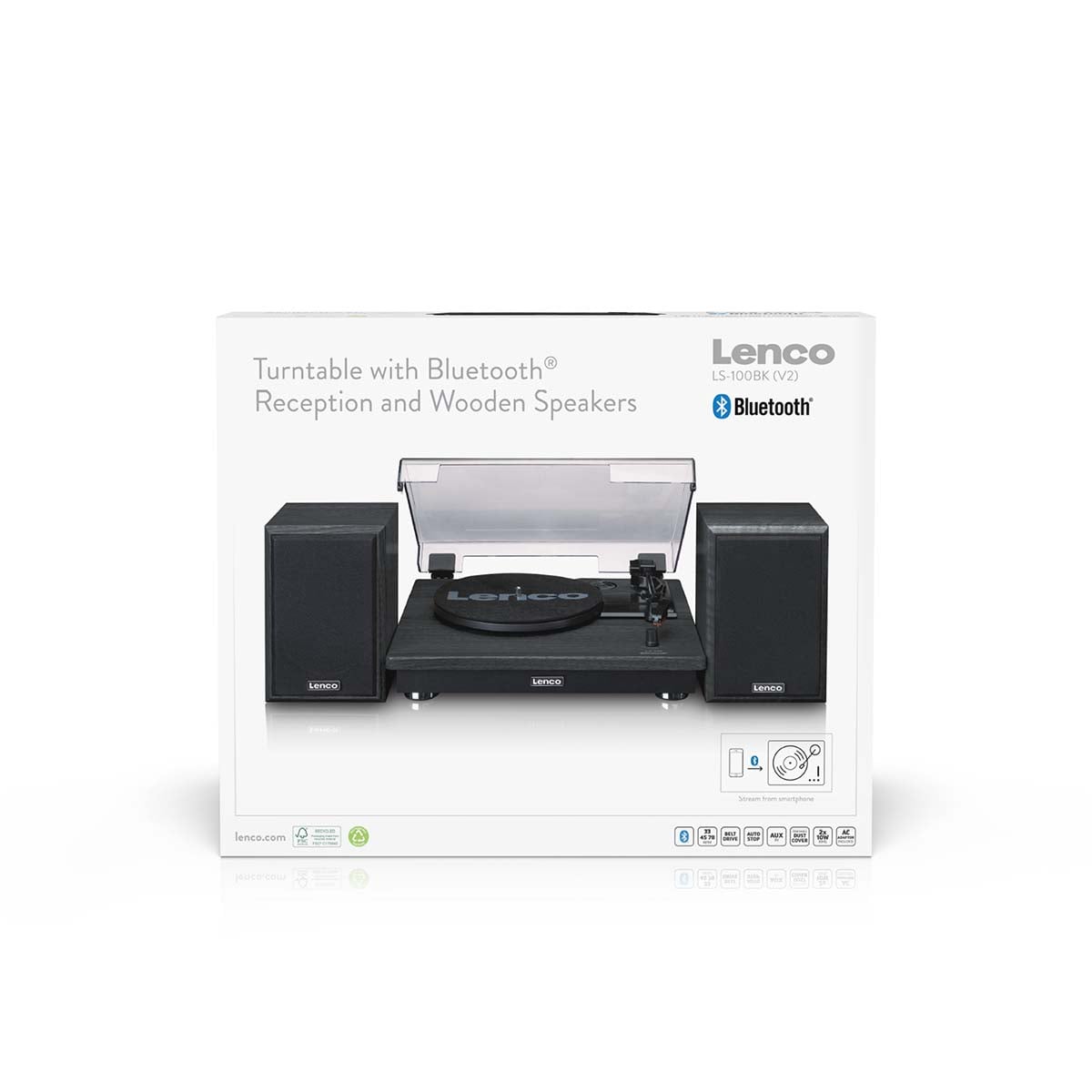Lenco LS-100BK turntable with two external speakers - black