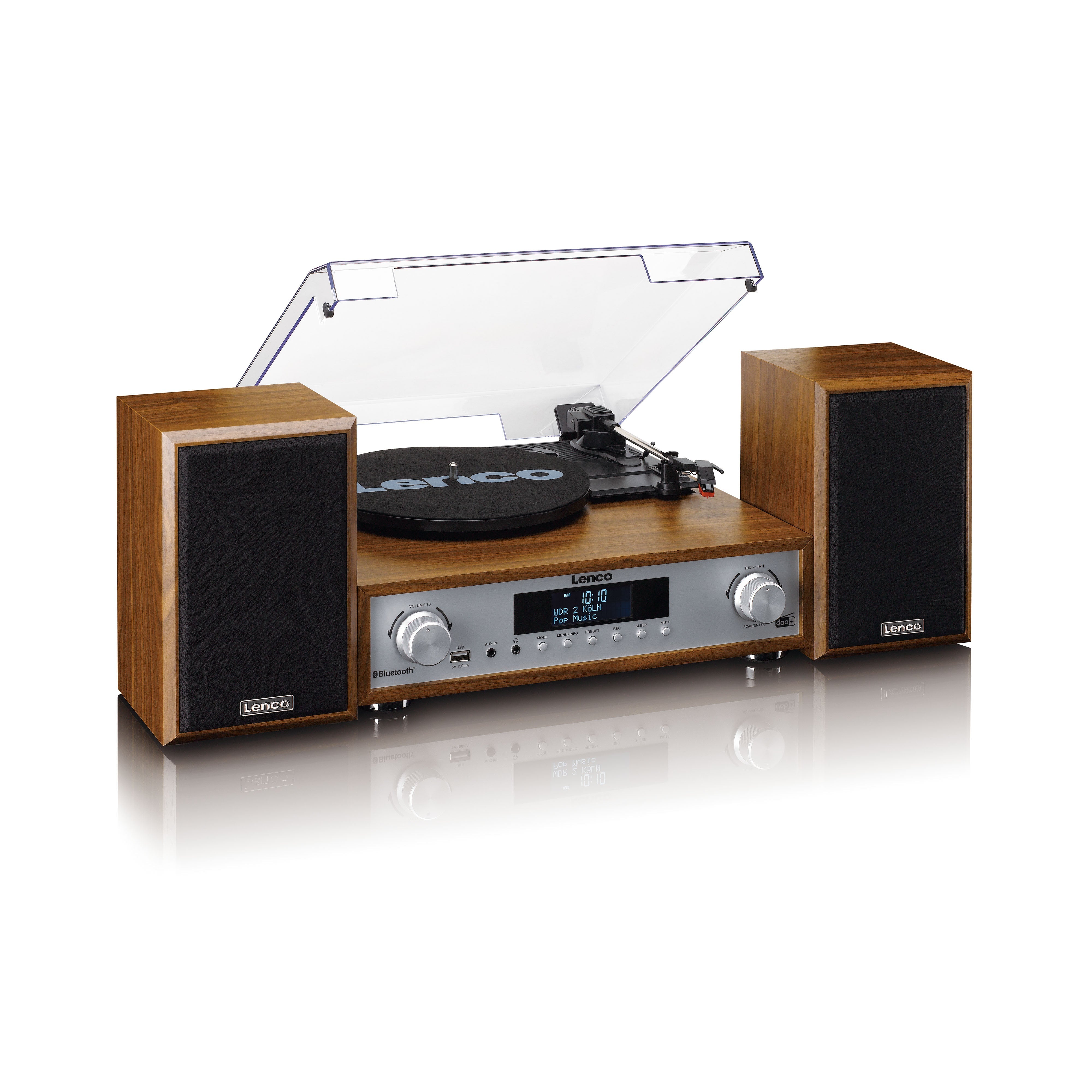 Lenco MC-160WD, Turntable with Bluetooth and Speakers, Wood - Refurbished