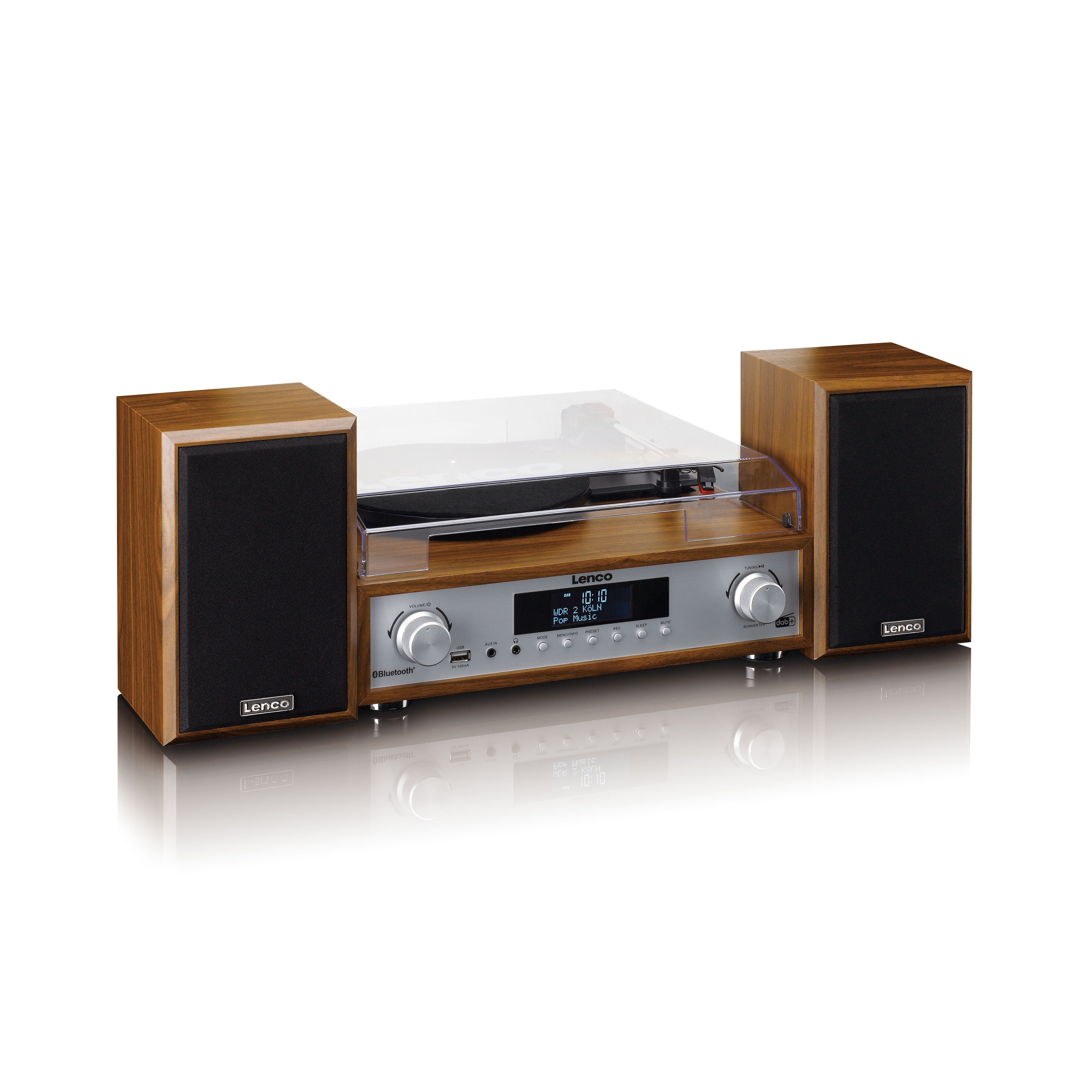 Lenco MC-160WD, Turntable with Bluetooth and Speakers, Wood - Refurbished