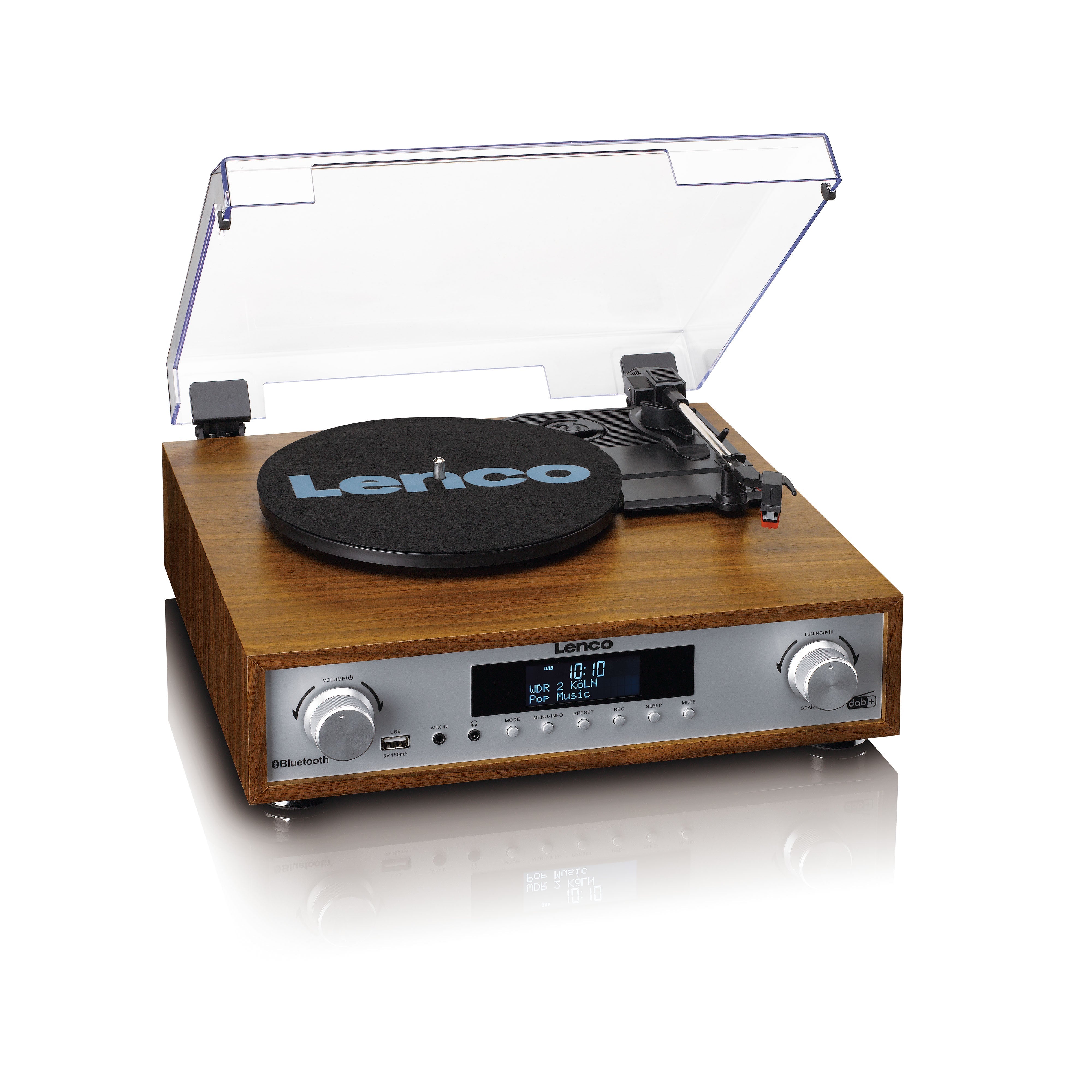 Lenco MC-160WD, Turntable with Bluetooth and Speakers, Wood - Refurbished