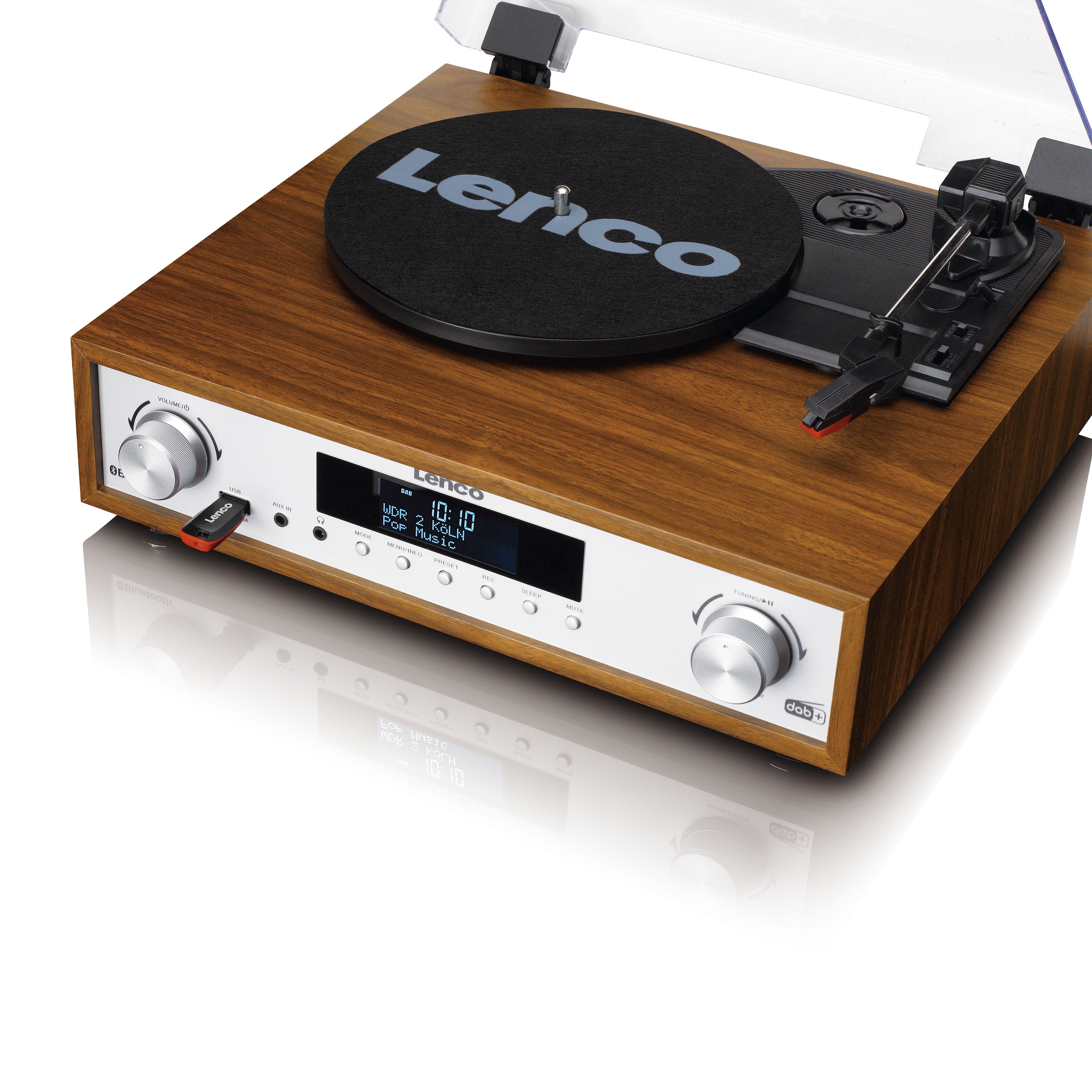 Lenco MC-160WD, Turntable with Bluetooth and Speakers, Wood - Refurbished