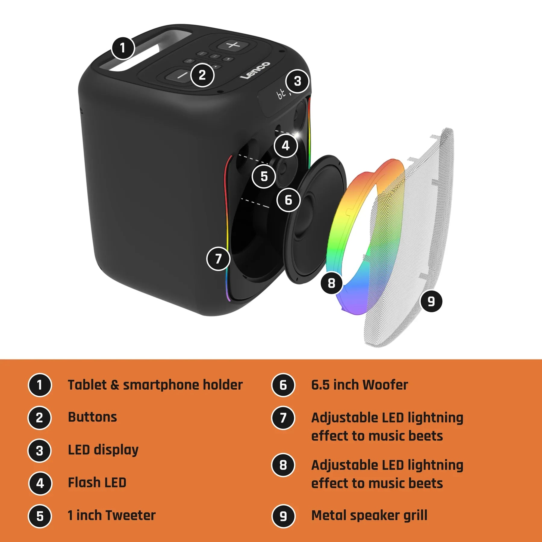 Lenco PA-100 - Party speaker with lights and wireless mic - Refurbished
