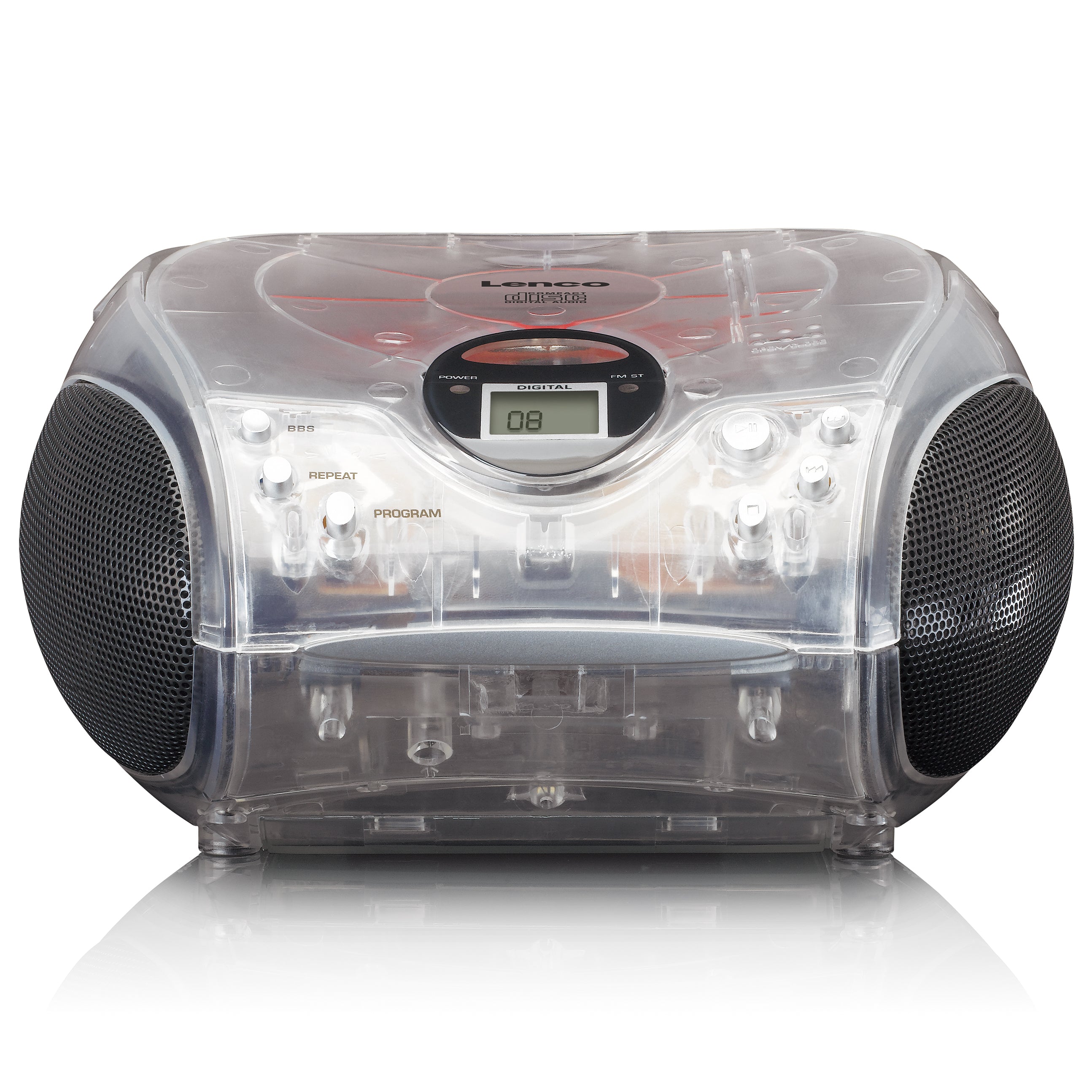 LENCO - SCD-24TR UK - Portable stereo FM radio with CD player - Transparent