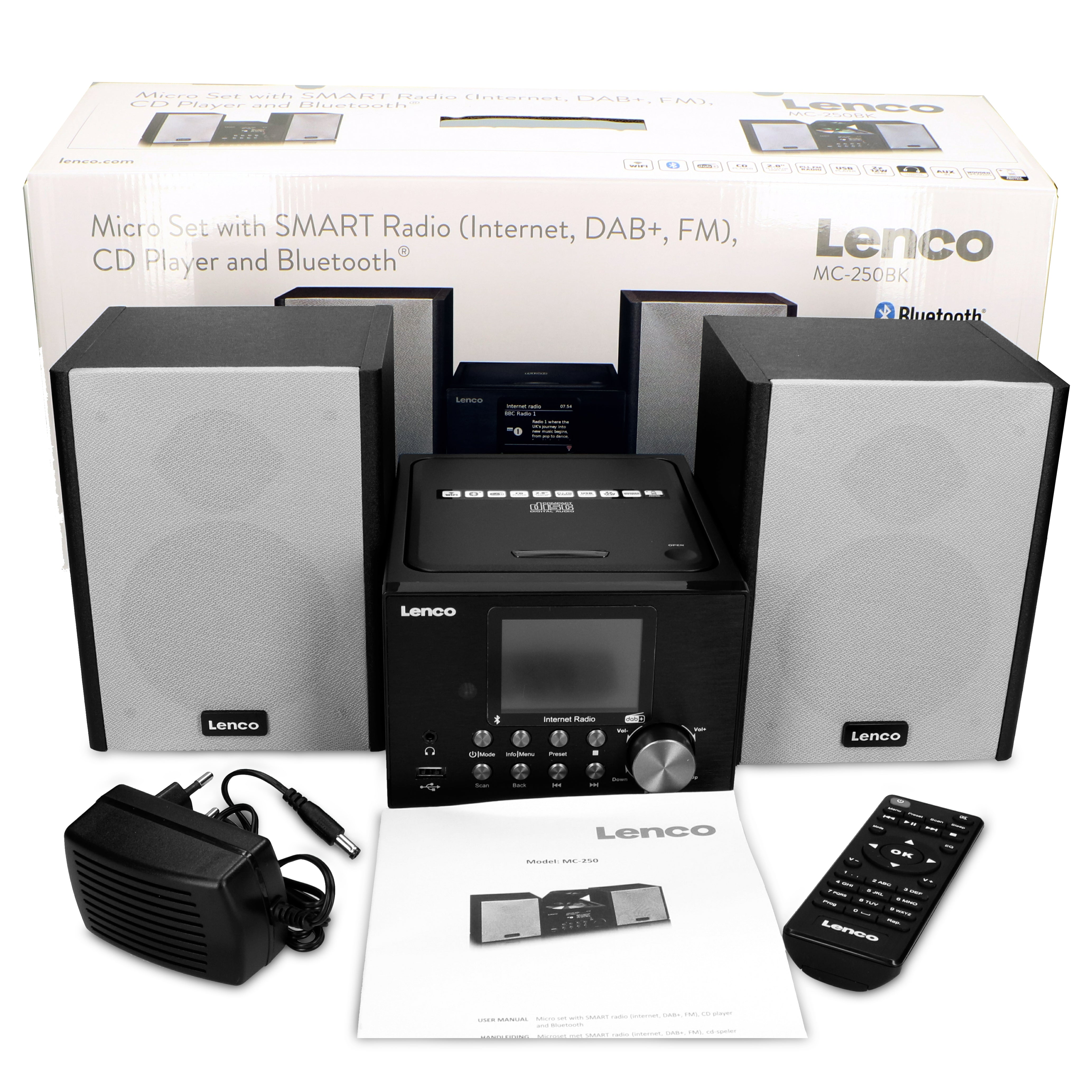 LENCO MC-250BK UK - Micro set with Smart Radio, CD/USB player, internet, DAB+, Bluetooth® - Black - Refurbished