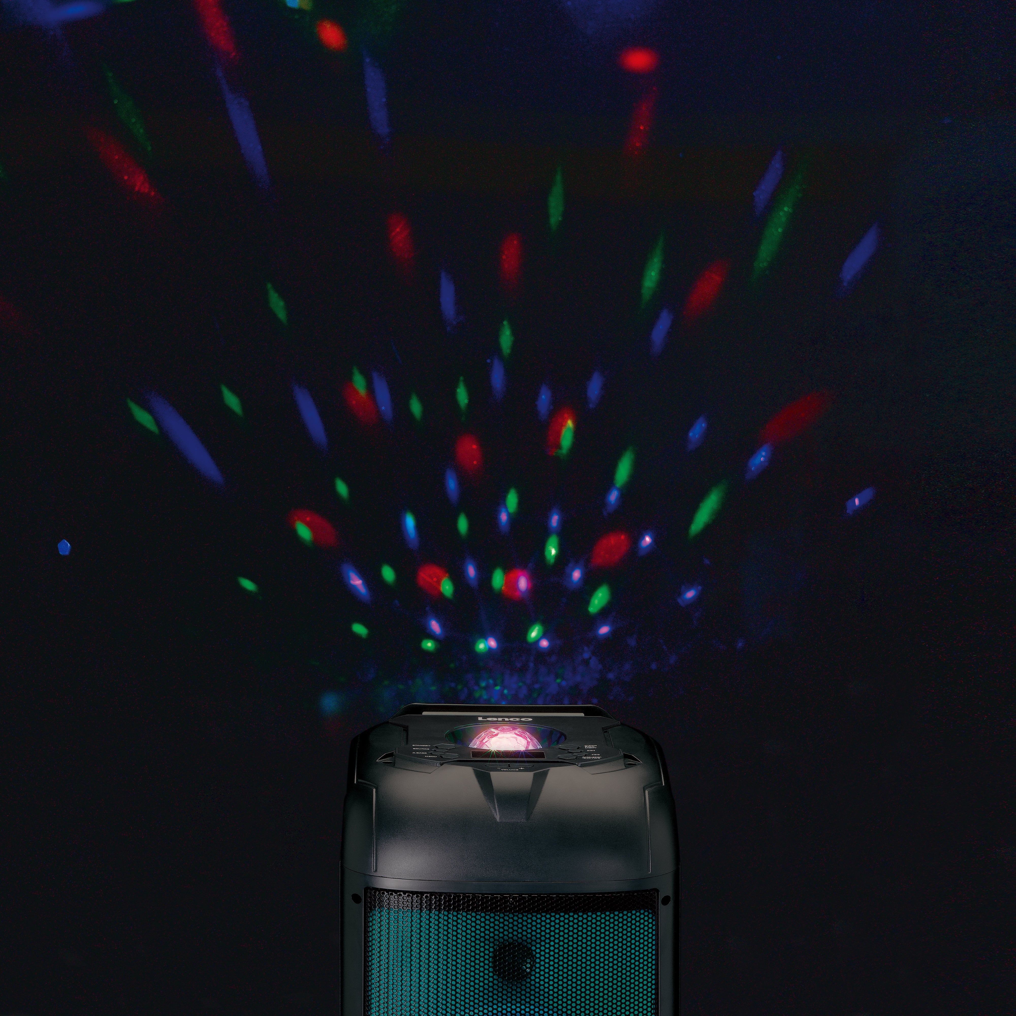 LENCO - PA-260BK - PA with full front LED lighting and disco ball - Refurbished