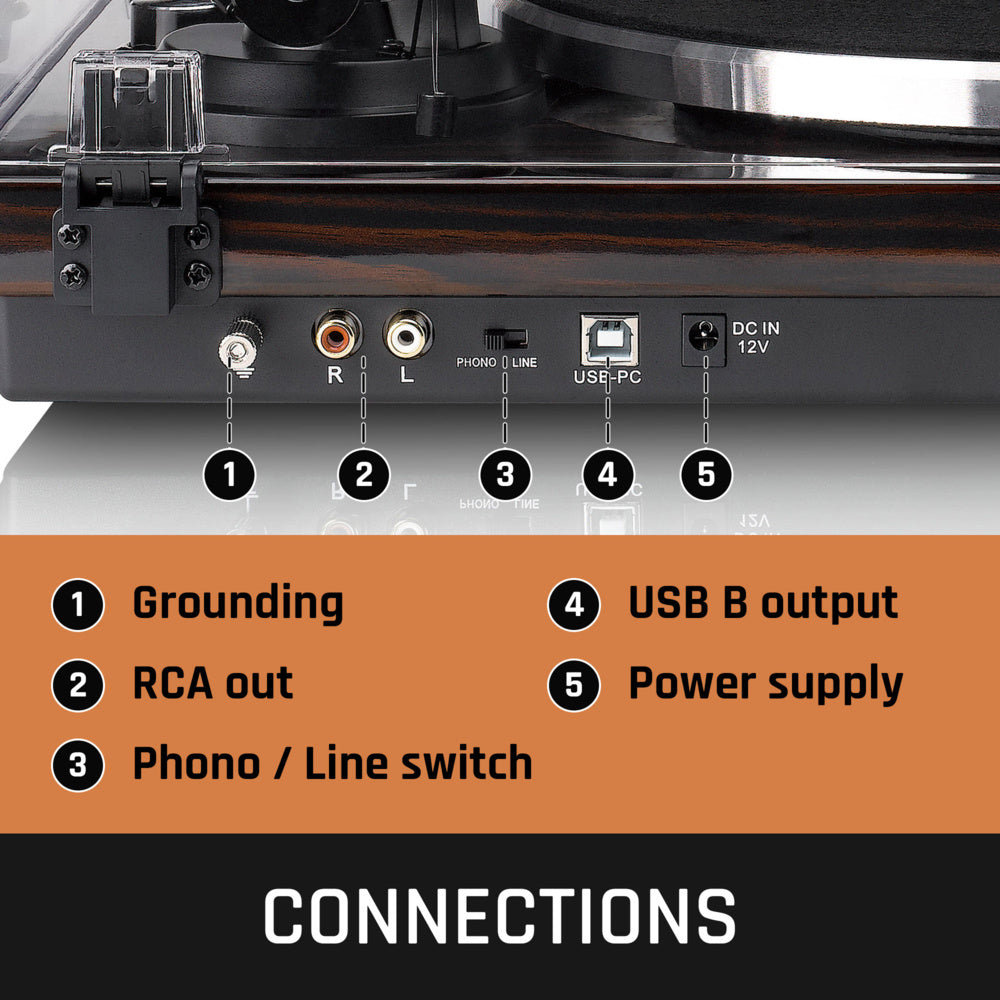 Lenco LBT-345WA - Turntable with Bluetooth Connectivity, Walnut