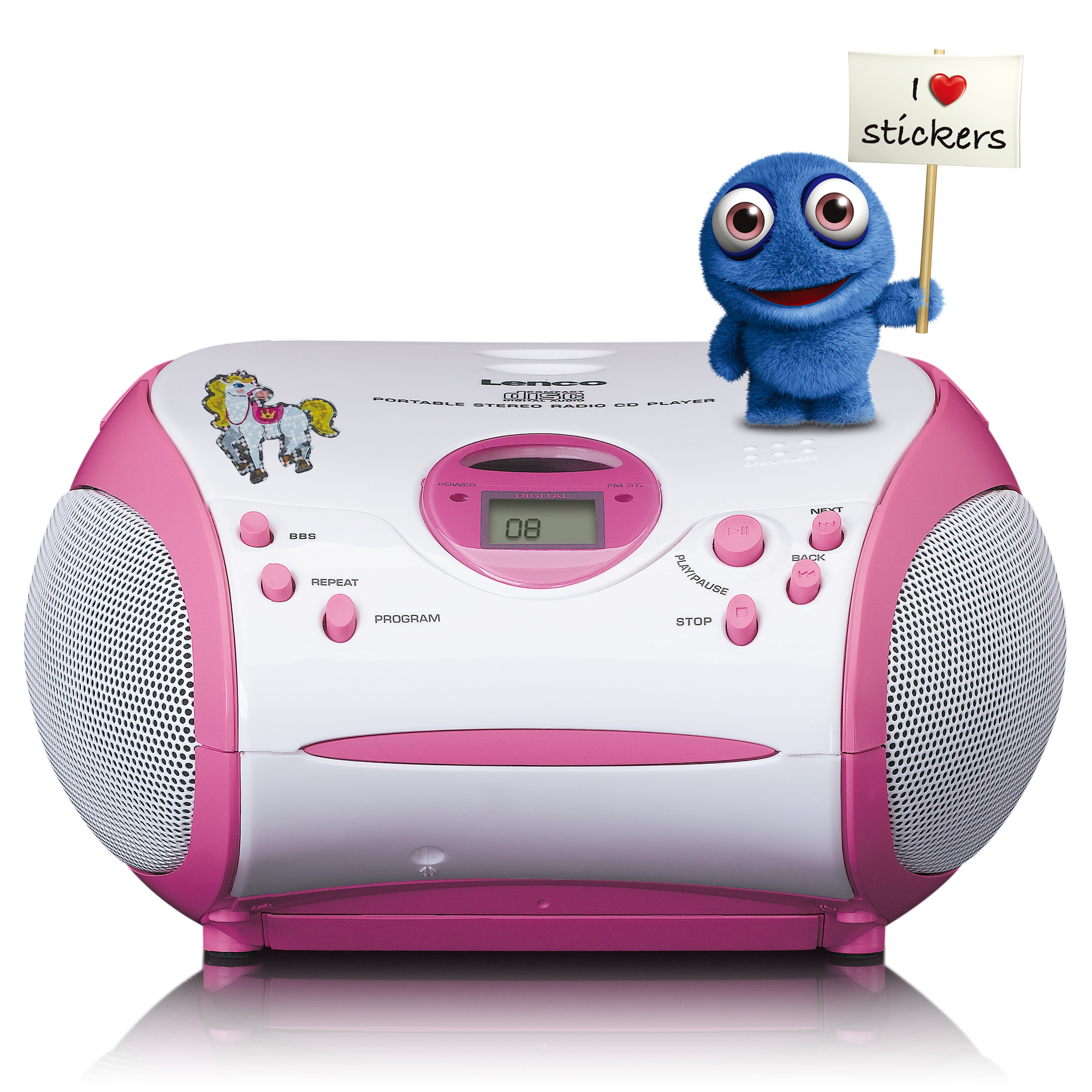 LENCO SCD-24PK kids UK - Portable stereo FM radio with CD player - Pink