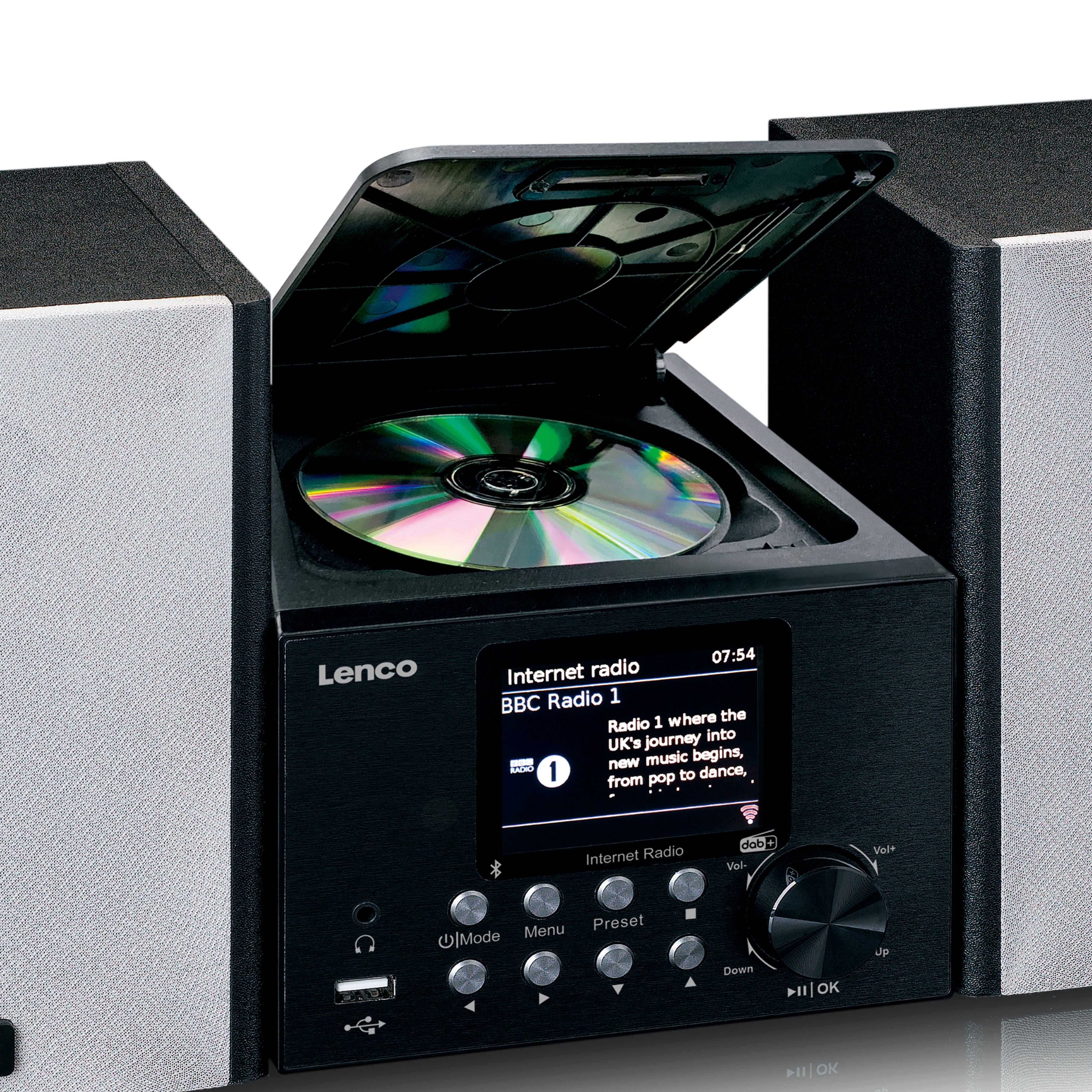 LENCO MC-250BK UK - Micro set with Smart Radio, CD/USB player, interne