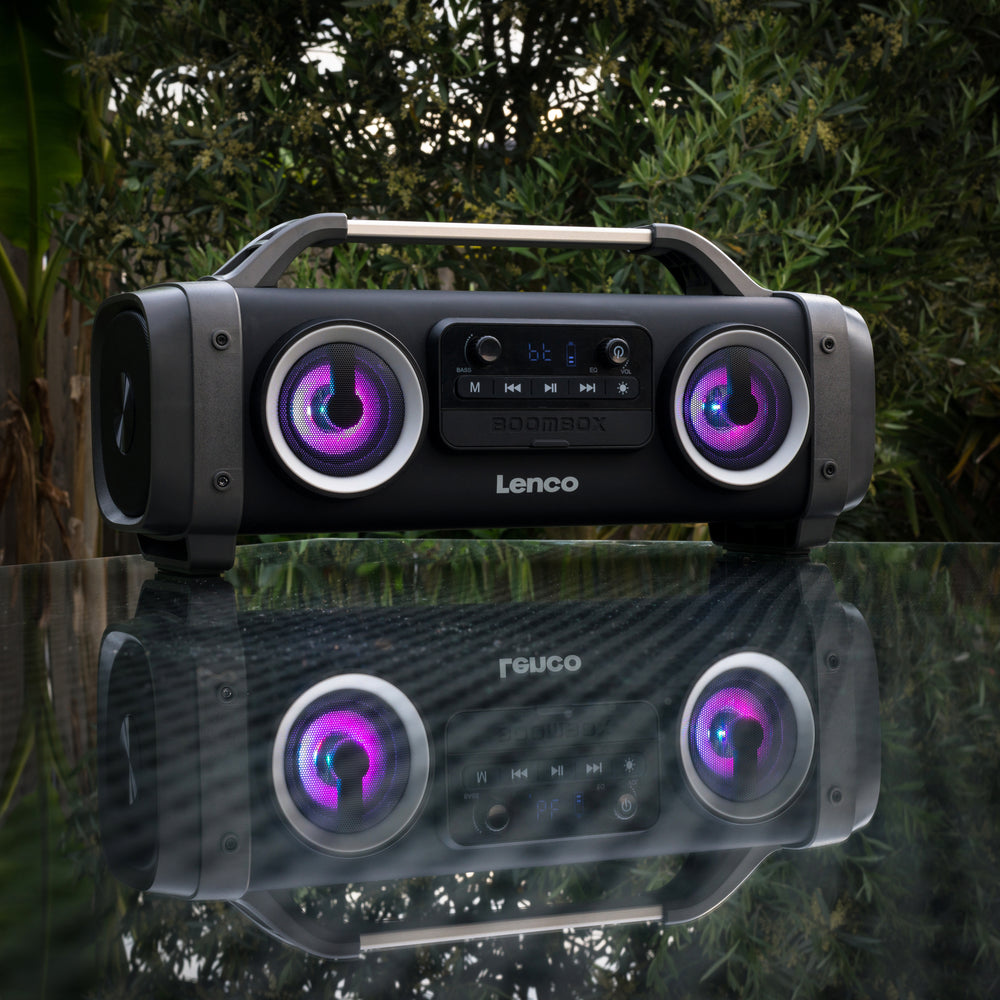 LENCO - SPR-100BK - Splash proof Bluetooth® Speaker FM radio USB and SD with Light Effects - Black