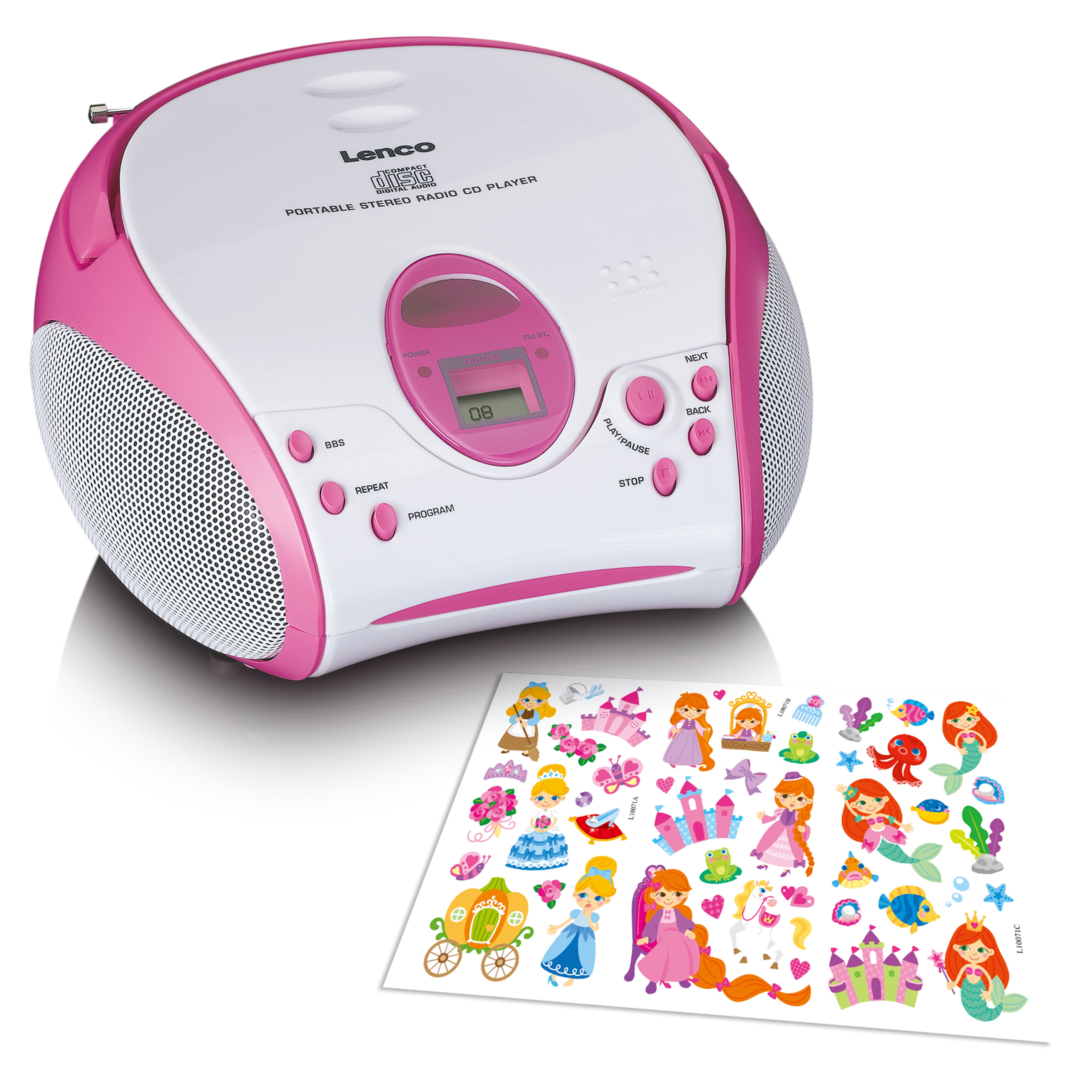 LENCO SCD-24PK kids UK - Portable stereo FM radio with CD player - Pink