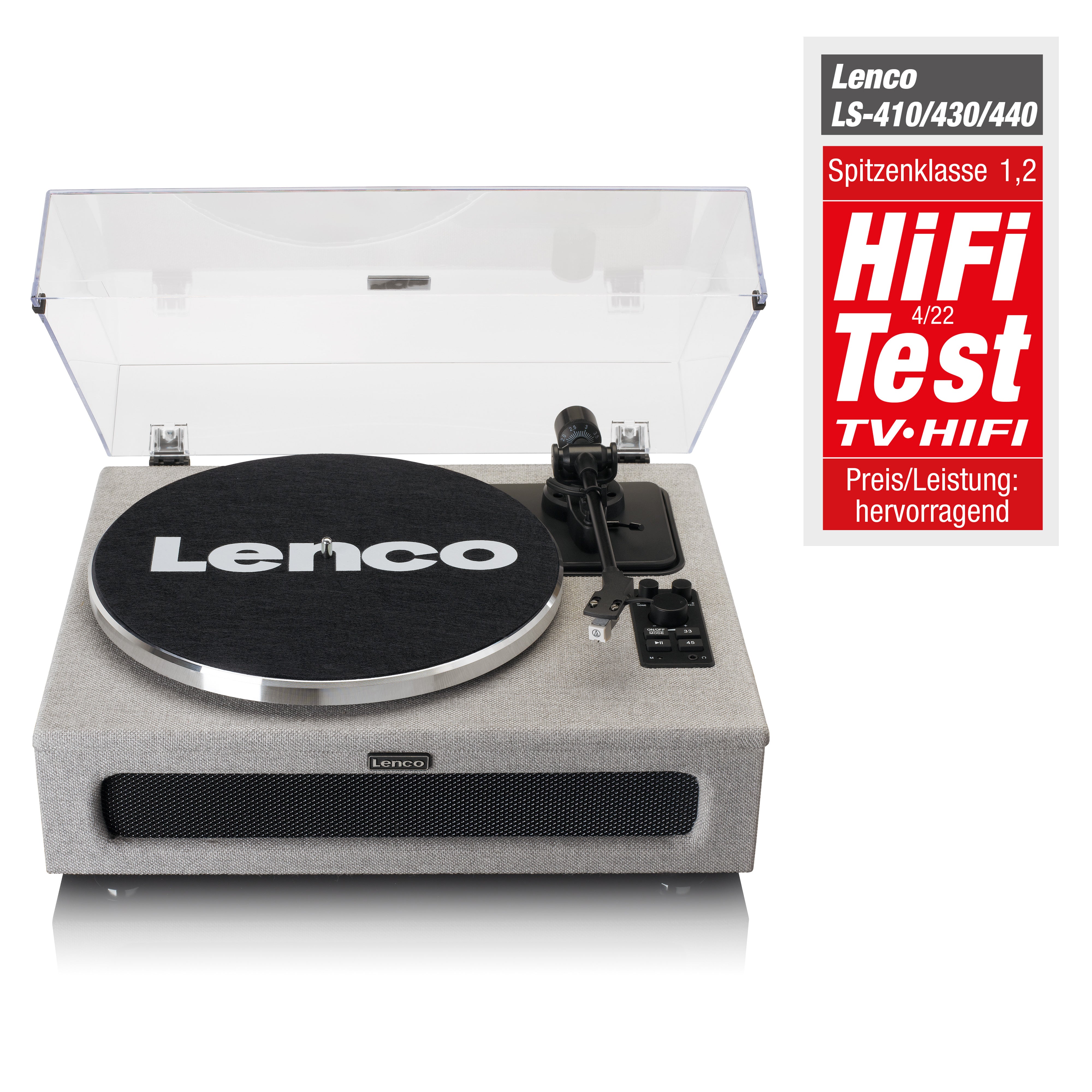 LENCO LS-440GY - Turntable with 4 built-in speakers - Fabric