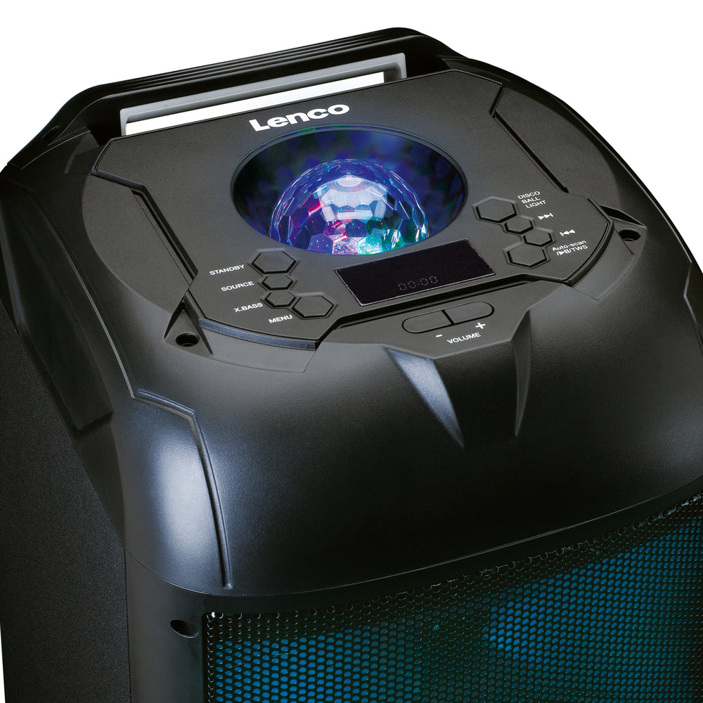 LENCO - PA-260BK - PA with full front LED lighting and disco ball