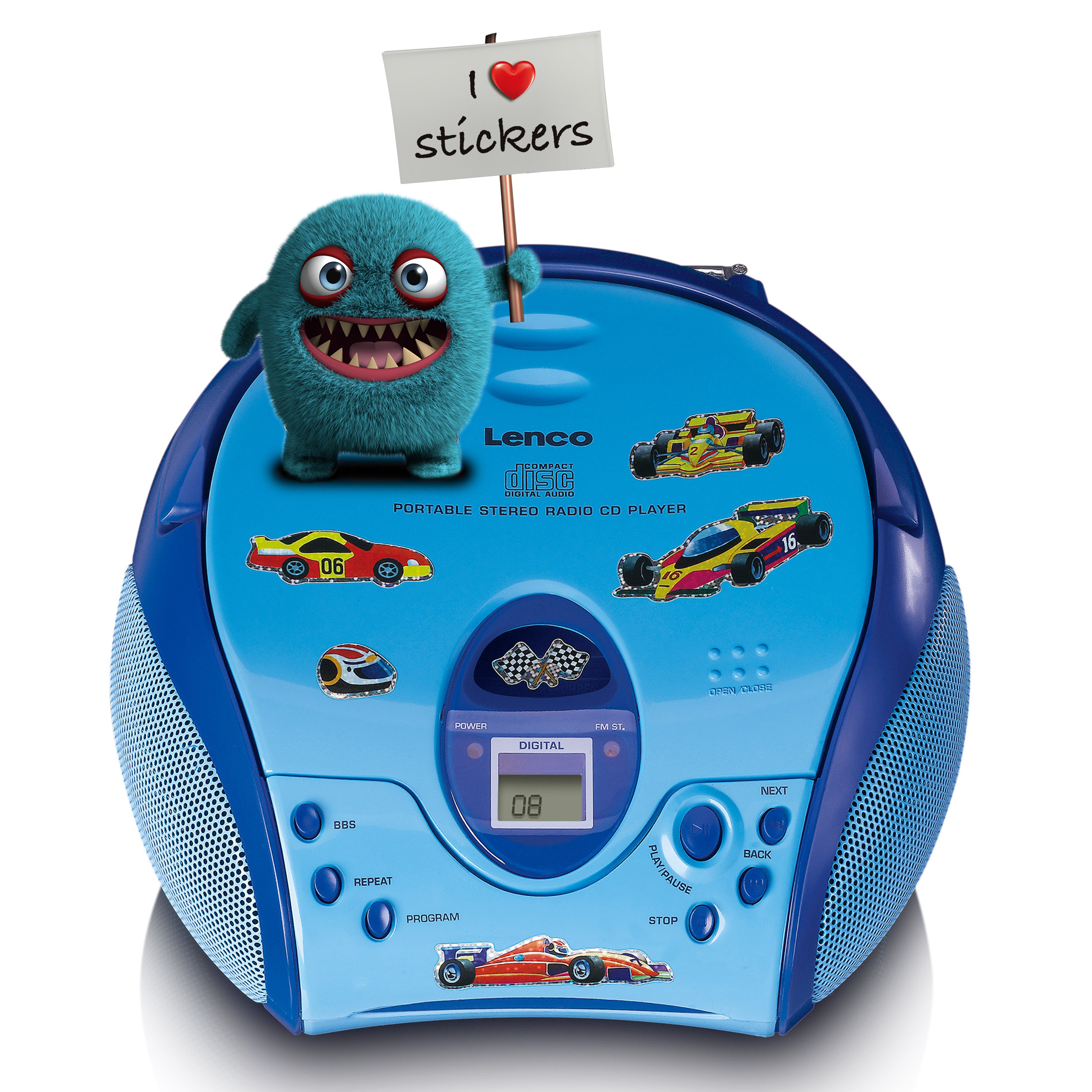 LENCO SCD-24BU kids UK - Portable stereo FM radio with CD player - Blue