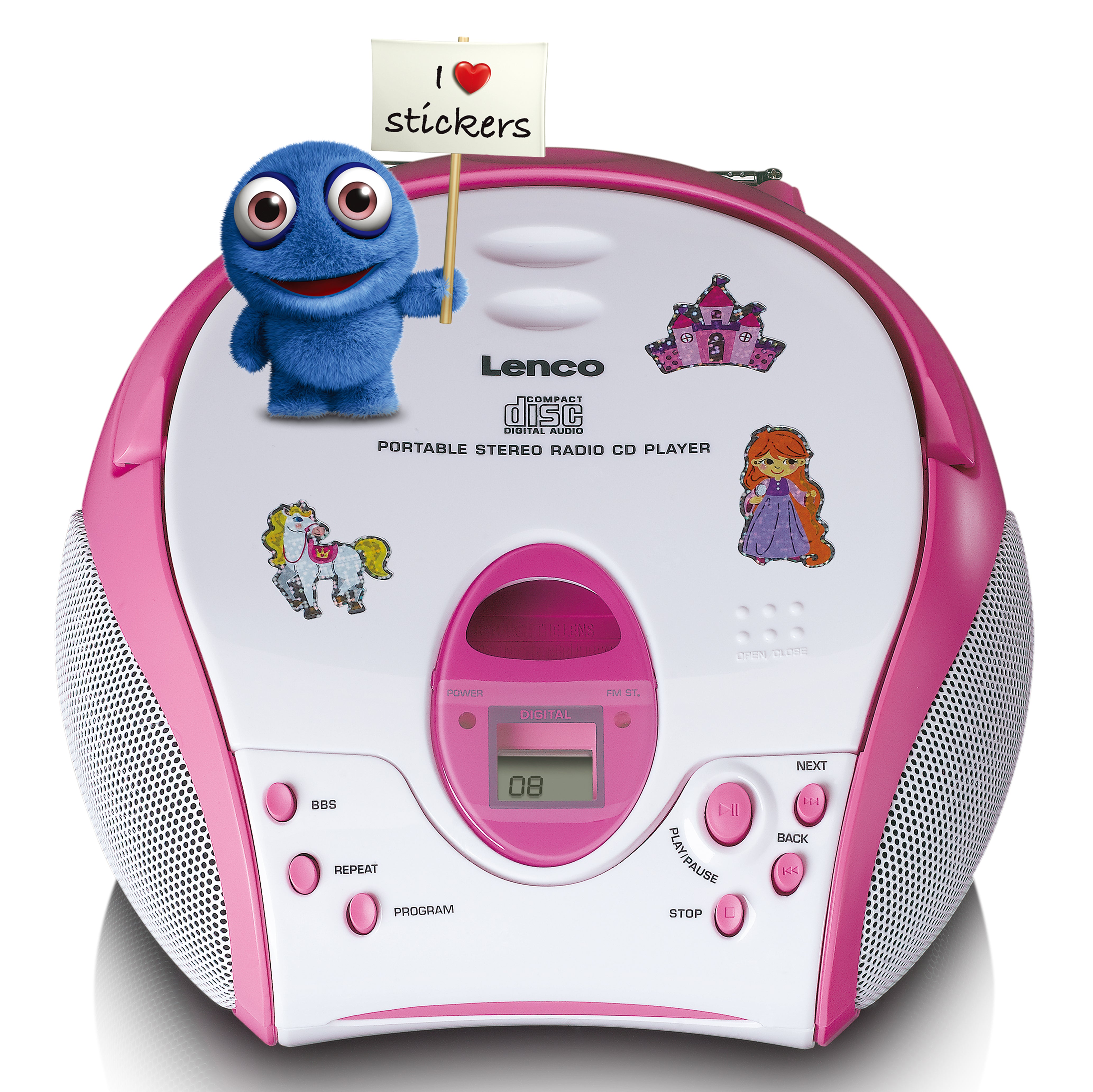 LENCO SCD-24PK kids UK - Portable stereo FM radio with CD player - Pink