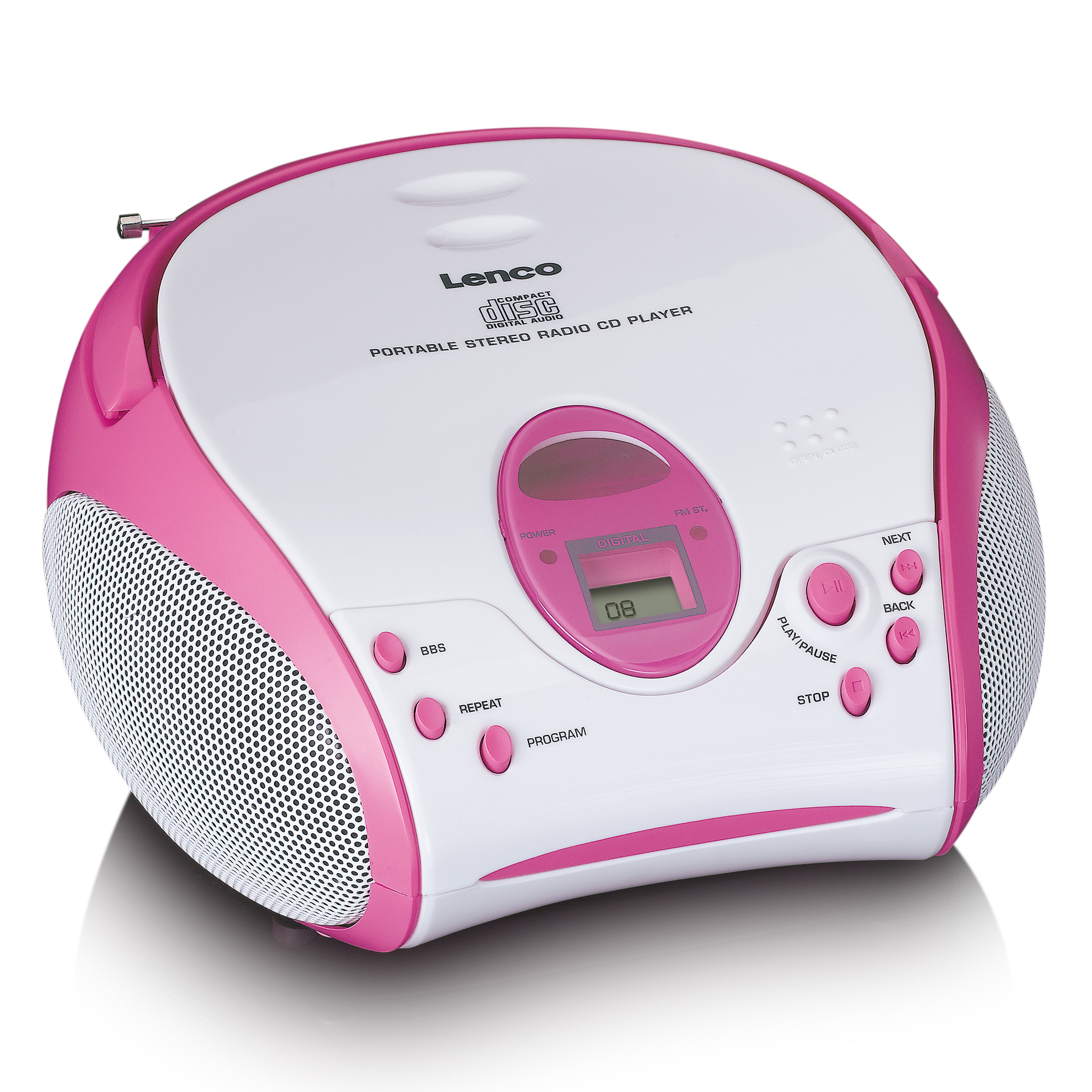 LENCO SCD-24PK kids UK - Portable stereo FM radio with CD player - Pink