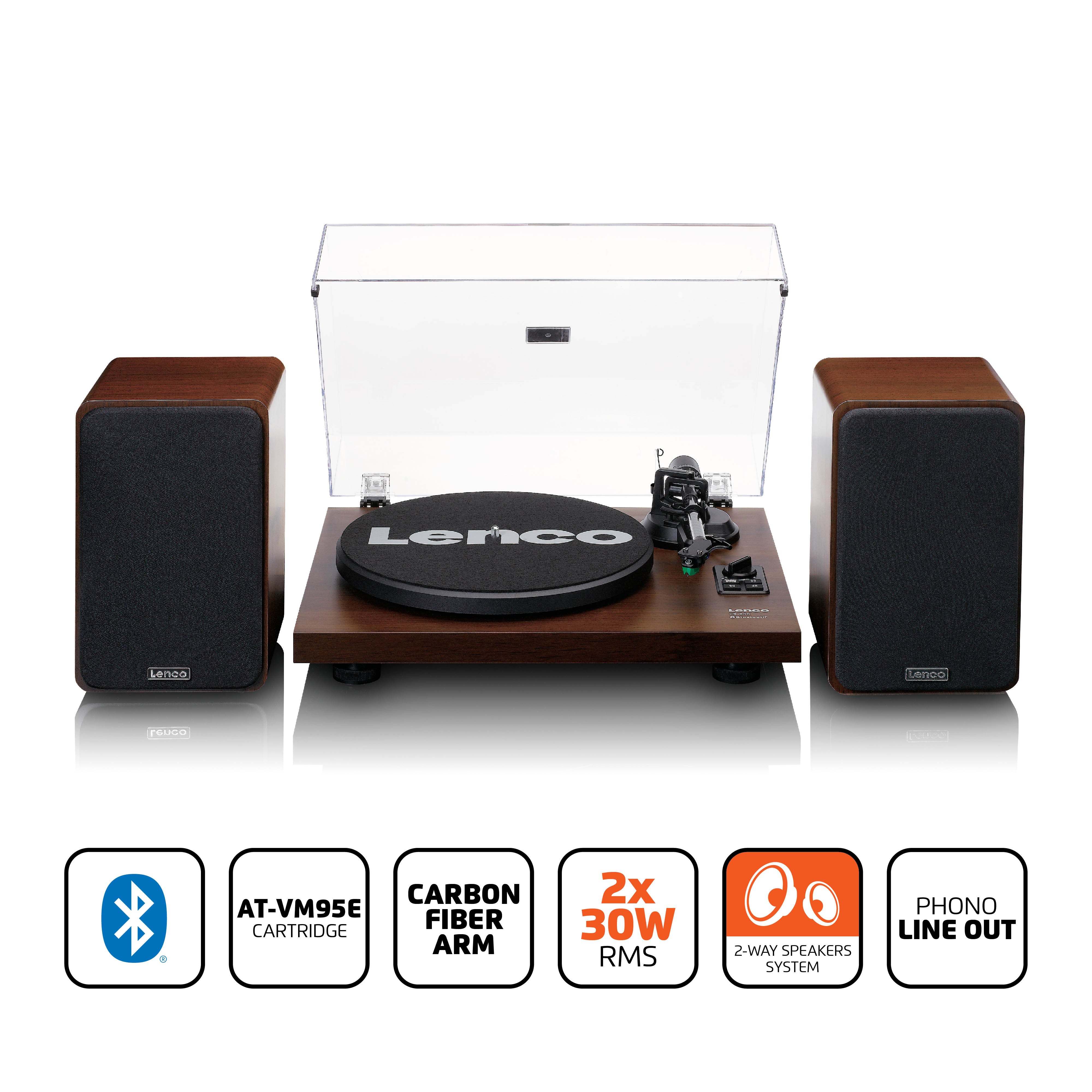 LENCO LS-600WA - Record player with built-in amplifier and Bluetooth® plus 2 external speakers